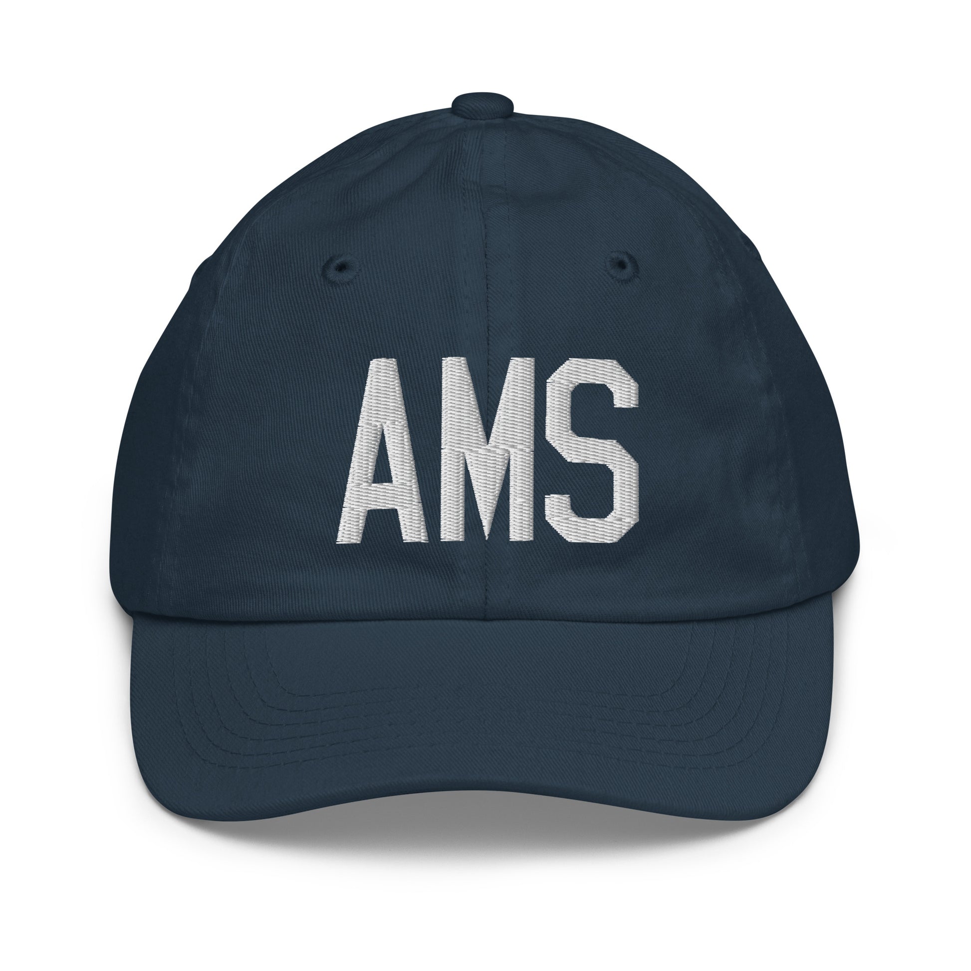 Airport Code Kid's Baseball Cap - White • AMS Amsterdam • YHM Designs - Image 14