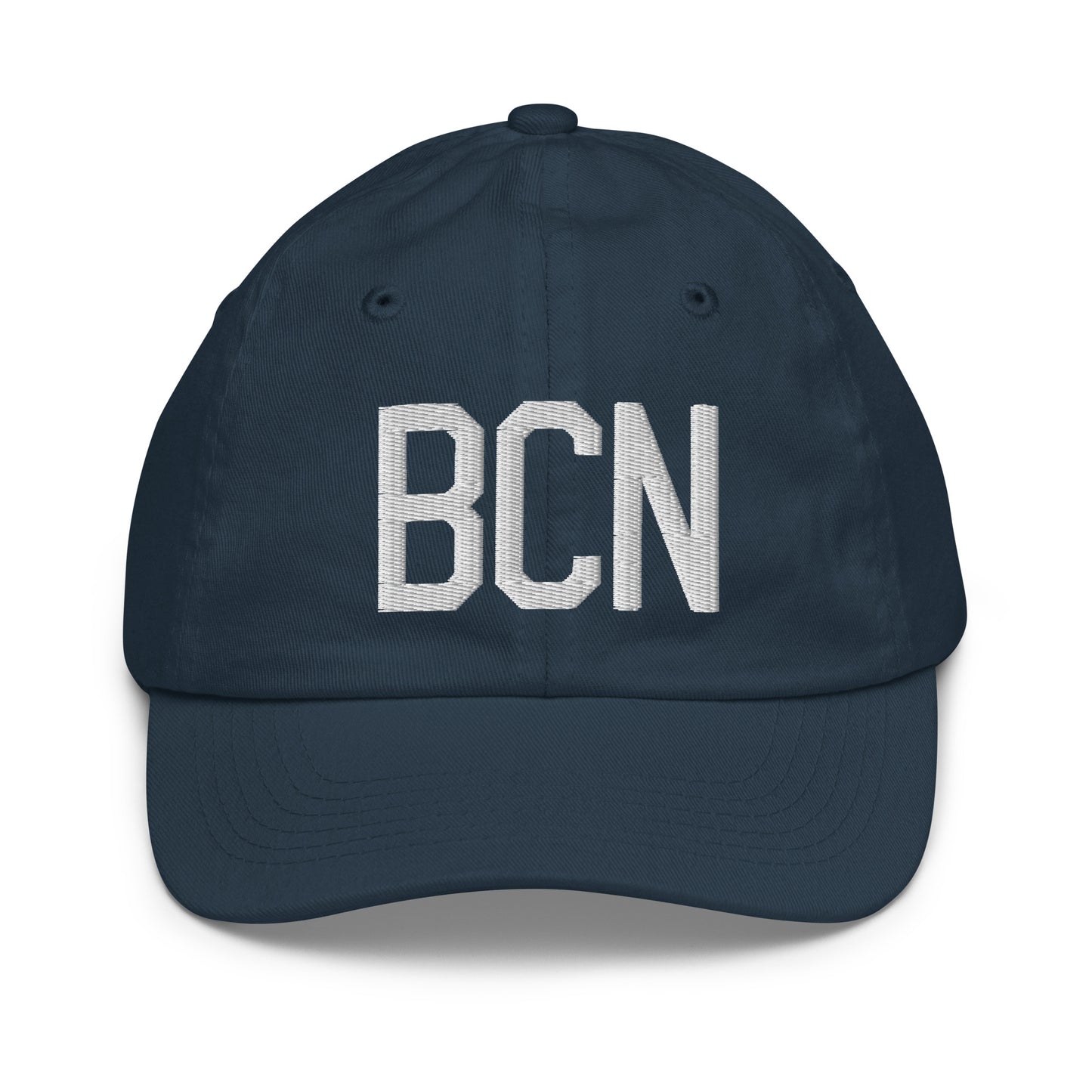 Airport Code Kid's Baseball Cap - White • BCN Barcelona • YHM Designs - Image 14