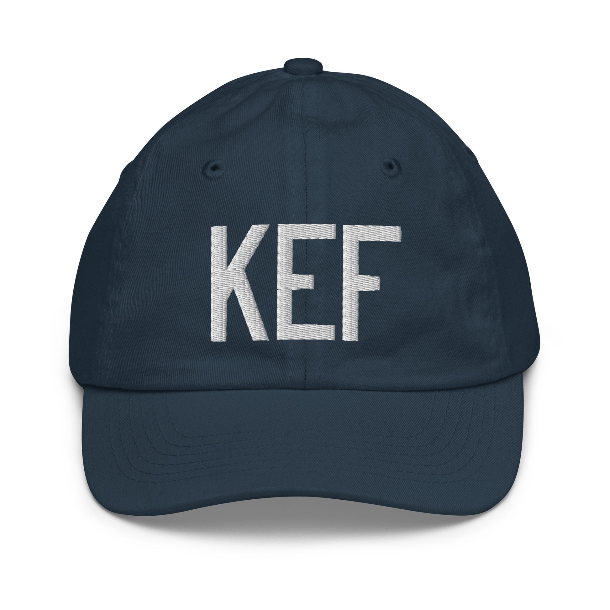 Airport Code Kid's Baseball Cap - White • KEF Reykjavik • YHM Designs - Image 14