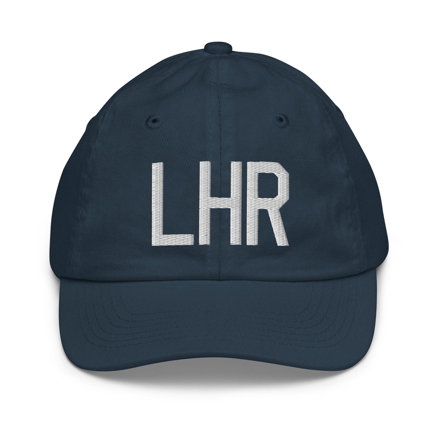 Airport Code Kid's Baseball Cap - White • LHR London • YHM Designs - Image 14