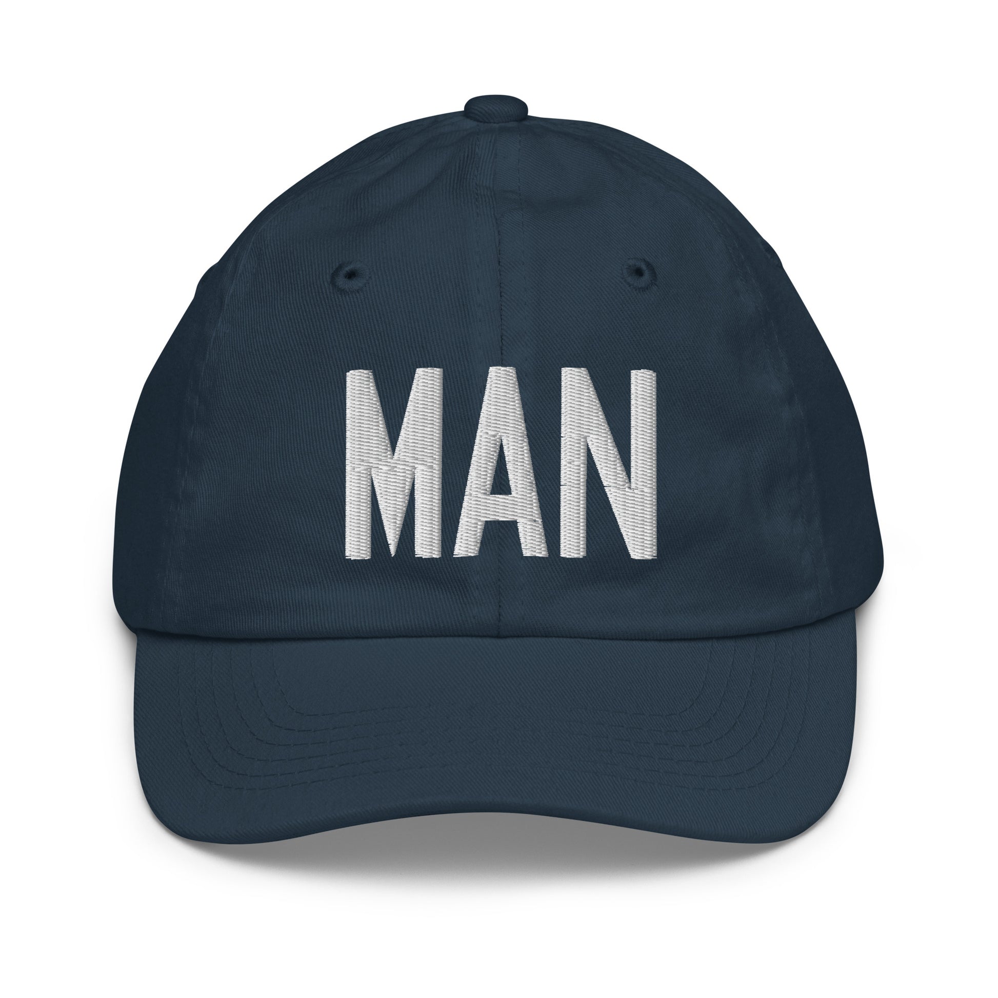 Airport Code Kid's Baseball Cap - White • MAN Manchester • YHM Designs - Image 14