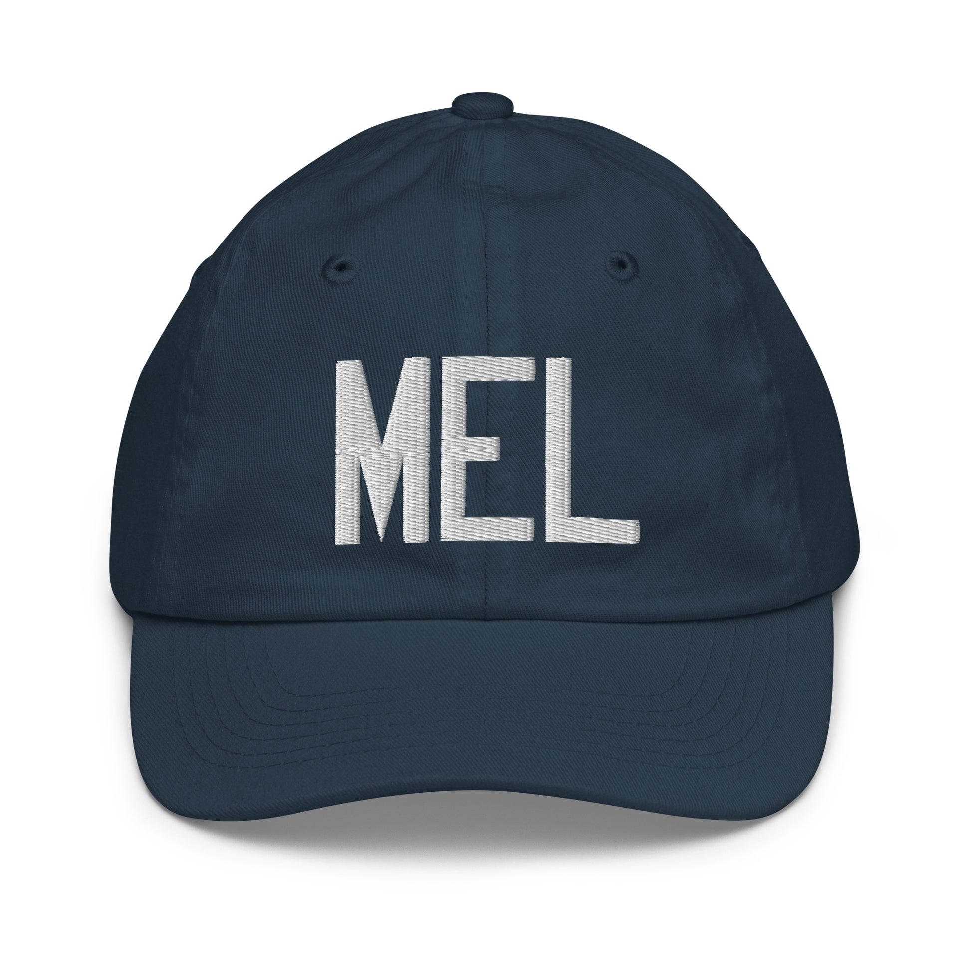 Airport Code Kid's Baseball Cap - White • MEL Melbourne • YHM Designs - Image 14