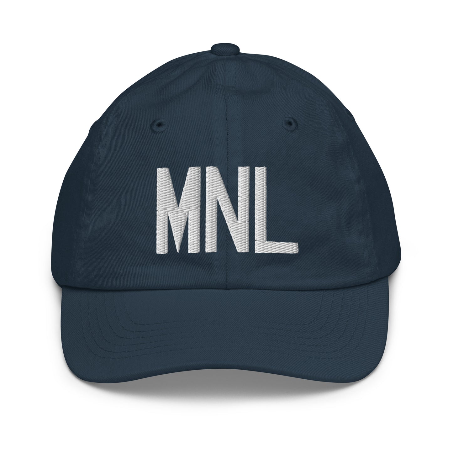Airport Code Kid's Baseball Cap - White • MNL Manila • YHM Designs - Image 14