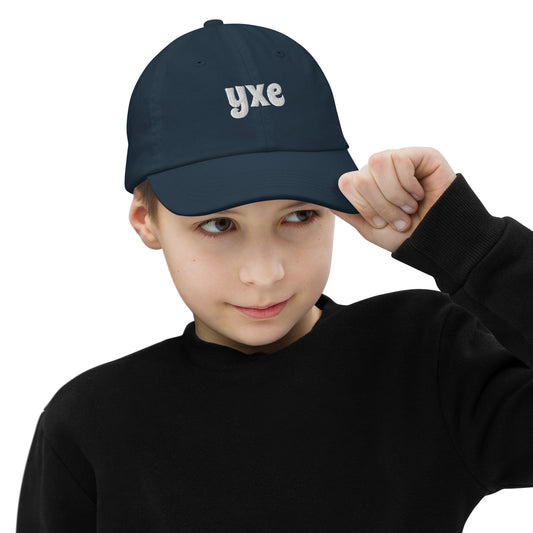 Groovy Kid's Baseball Cap - White • YXE Saskatoon • YHM Designs - Image 02