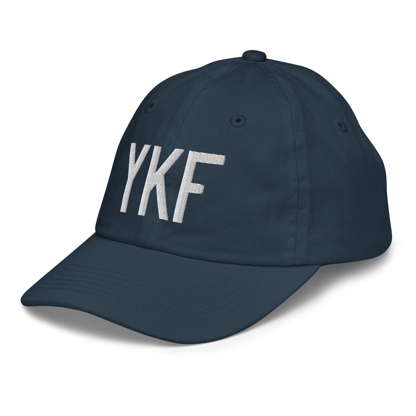 Airport Code Kid's Baseball Cap - White • YKF Waterloo • YHM Designs - Image 16