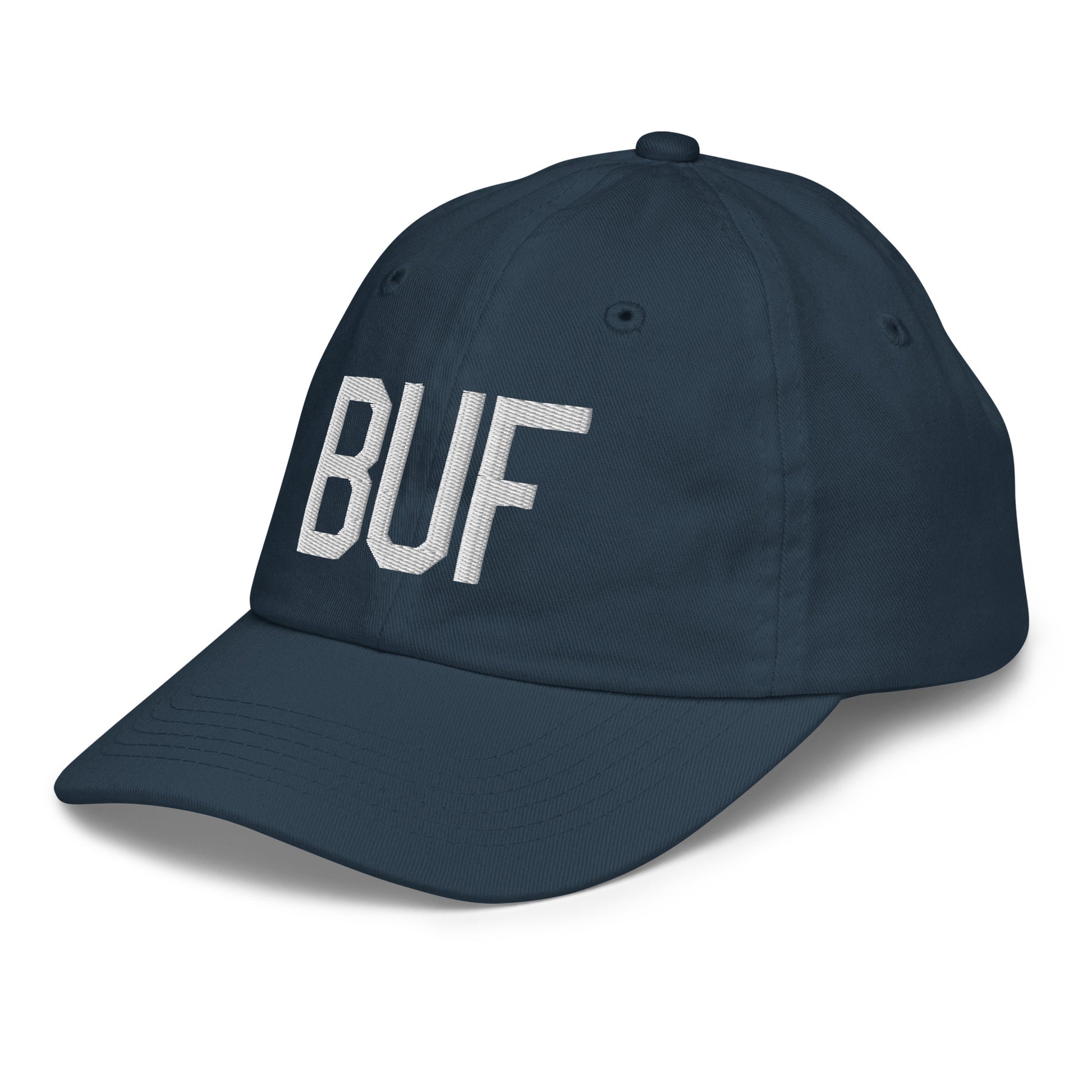 Airport Code Kid's Baseball Cap - White • BUF Buffalo • YHM Designs - Image 16