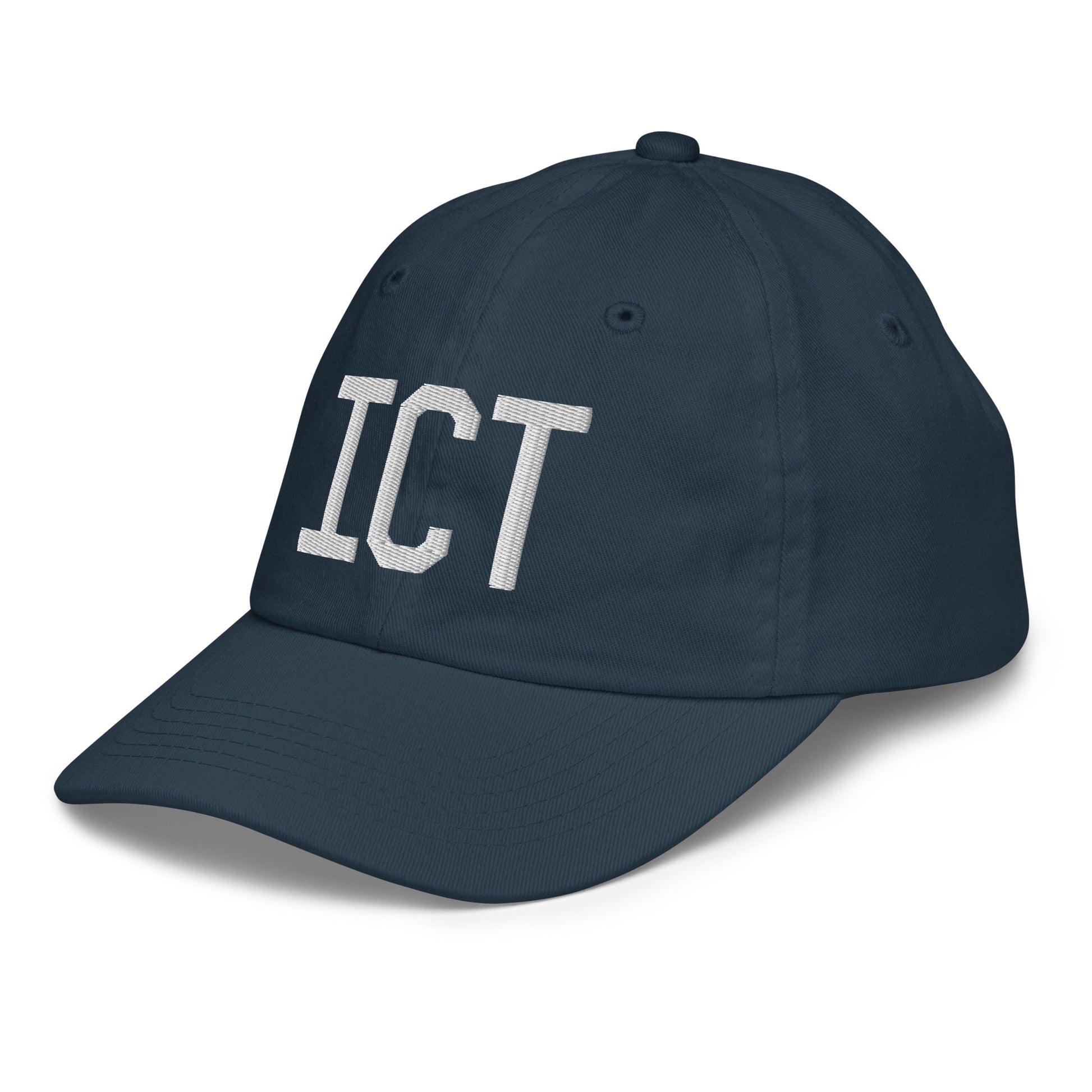 Airport Code Kid's Baseball Cap - White • ICT Wichita • YHM Designs - Image 16