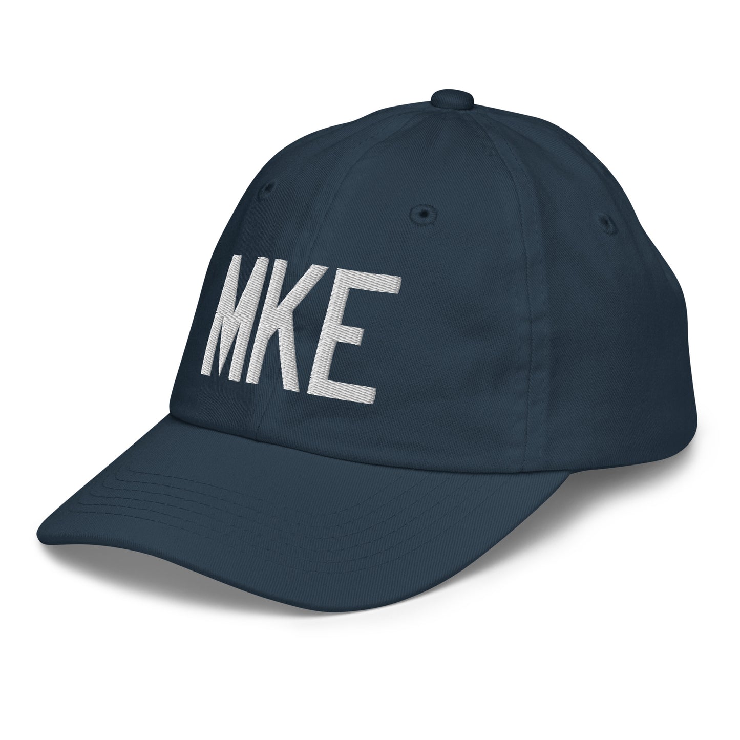 Airport Code Kid's Baseball Cap - White • MKE Milwaukee • YHM Designs - Image 16