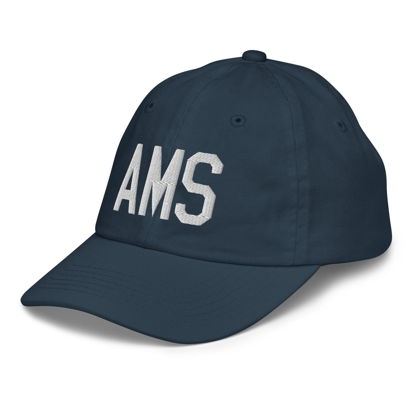 Airport Code Kid's Baseball Cap - White • AMS Amsterdam • YHM Designs - Image 16