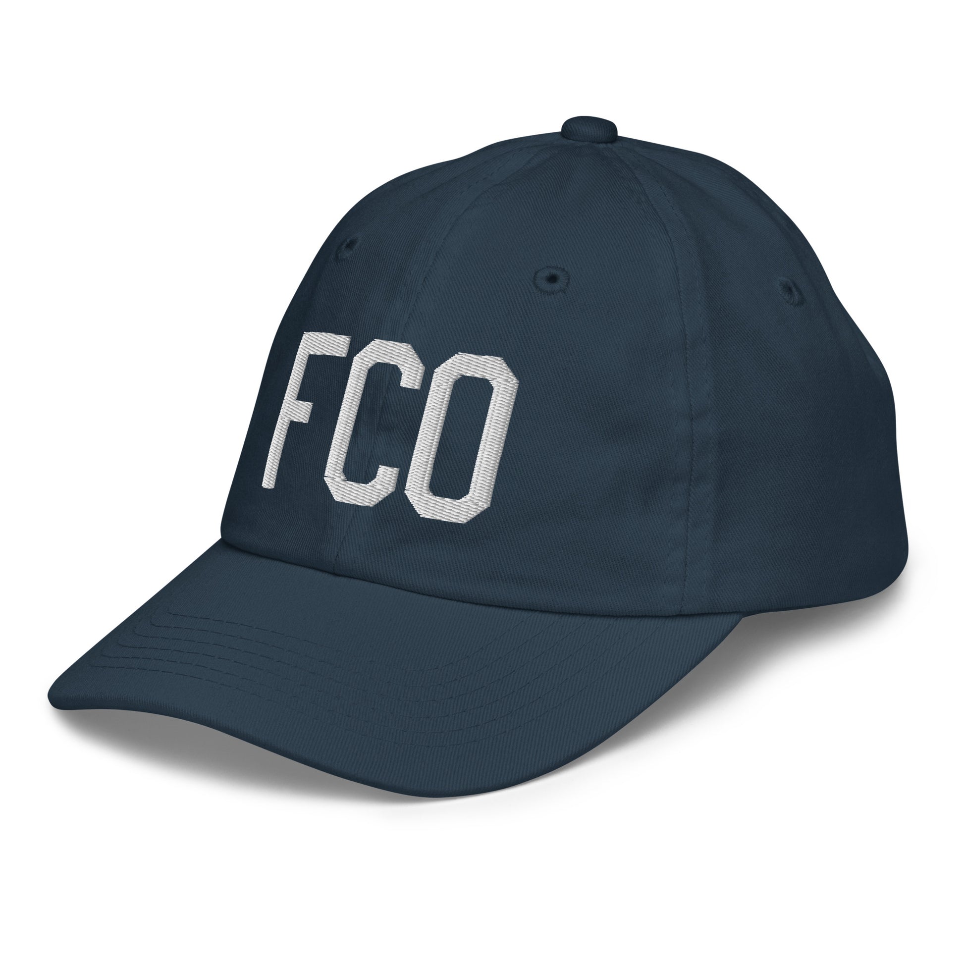 Airport Code Kid's Baseball Cap - White • FCO Rome • YHM Designs - Image 16