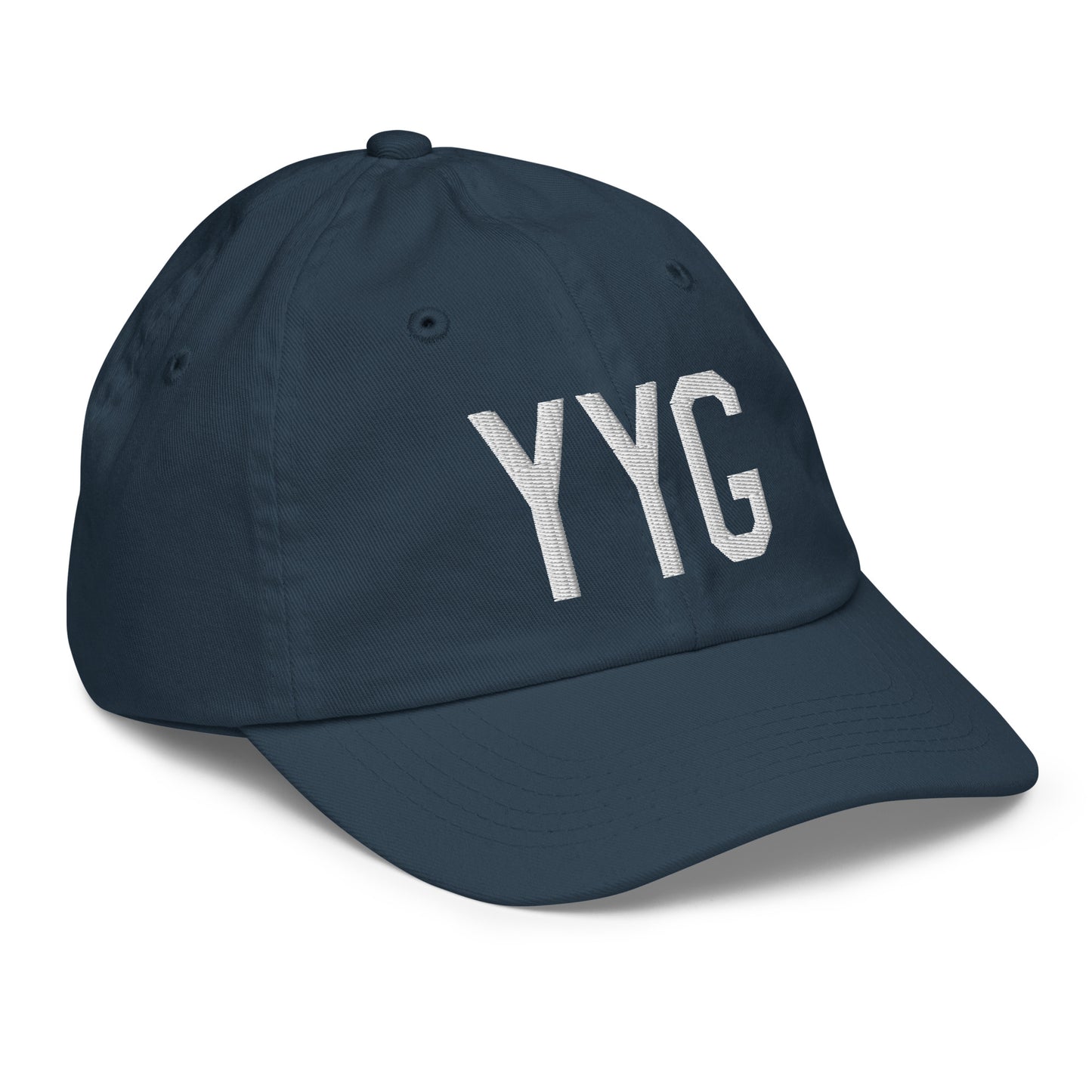 Airport Code Kid's Baseball Cap - White • YYG Charlottetown • YHM Designs - Image 15