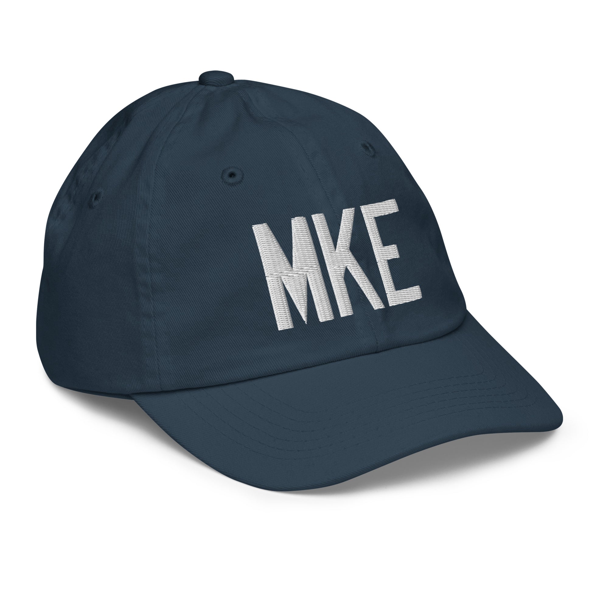 Airport Code Kid's Baseball Cap - White • MKE Milwaukee • YHM Designs - Image 15