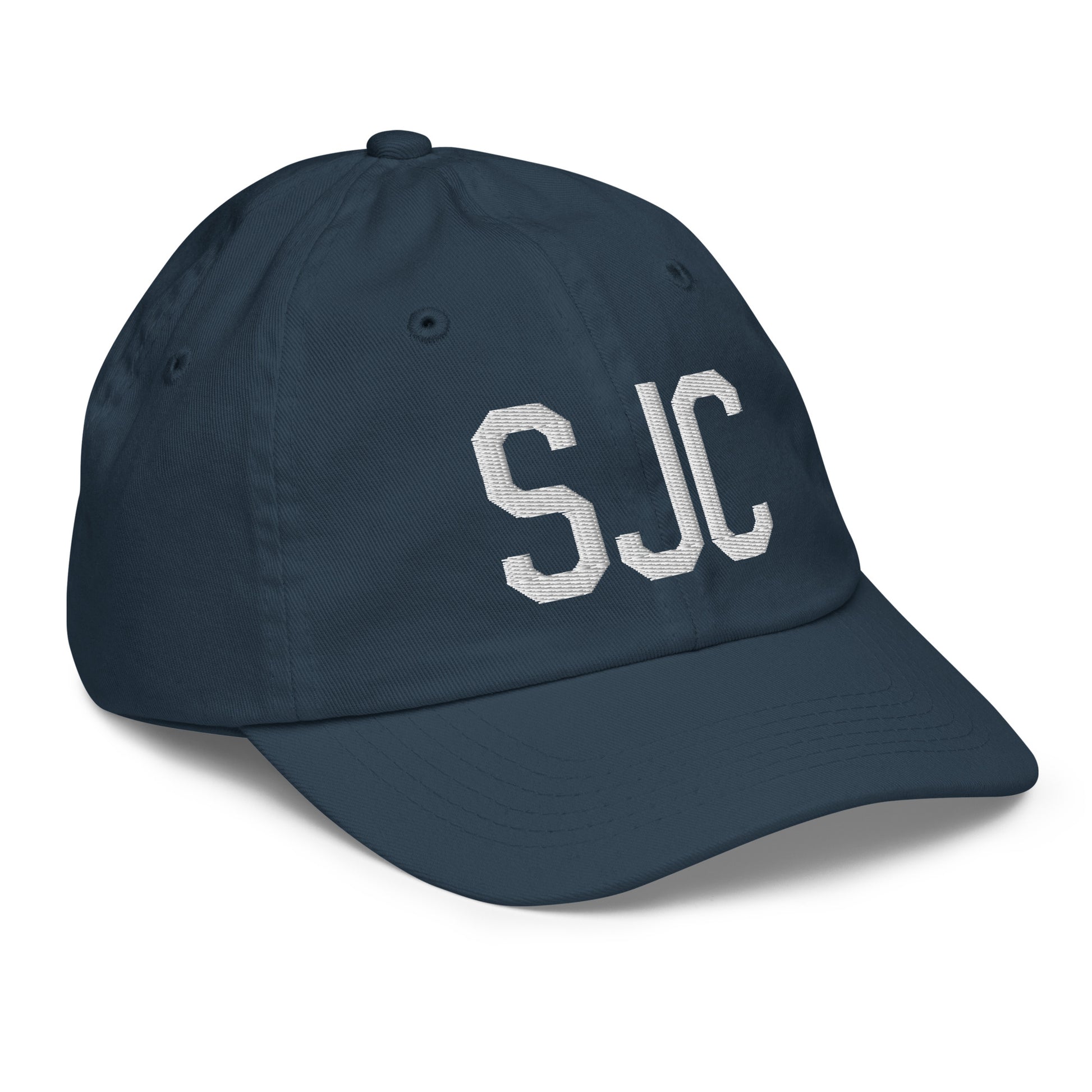 Airport Code Kid's Baseball Cap - White • SJC San Jose • YHM Designs - Image 15