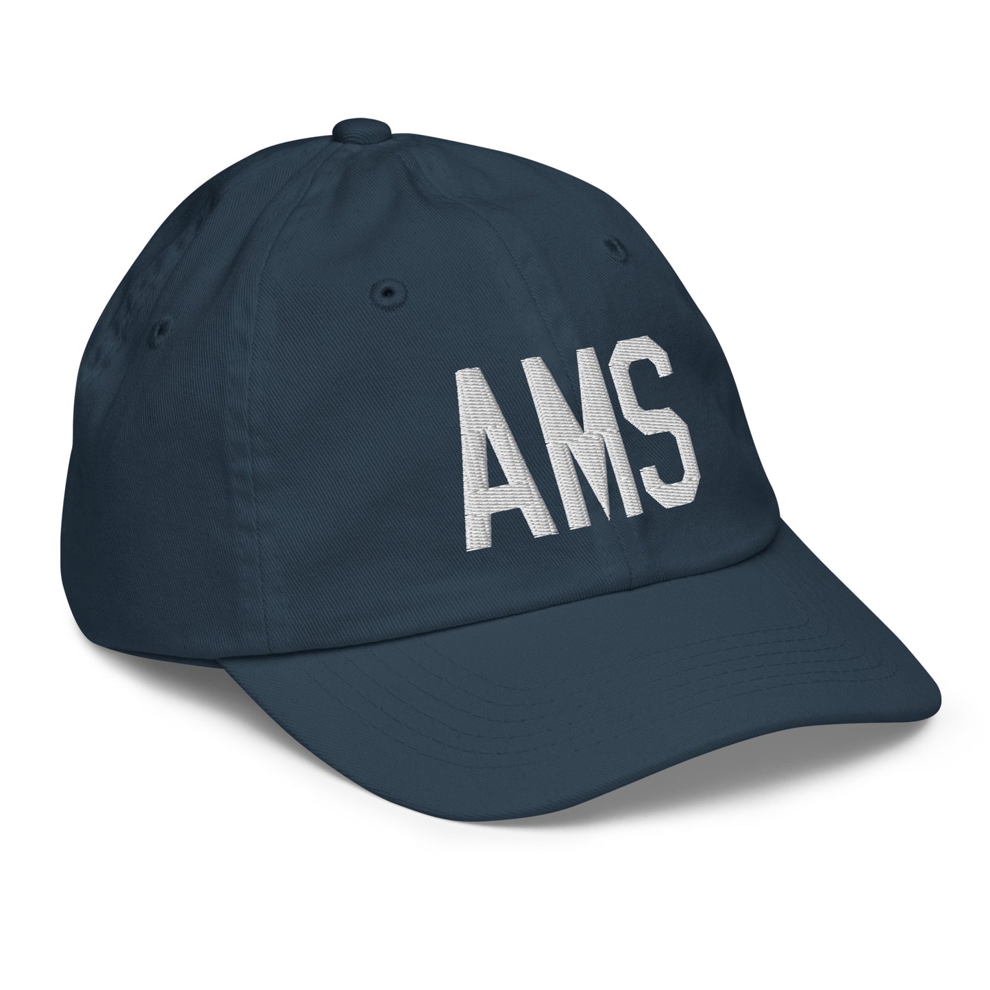 Airport Code Kid's Baseball Cap - White • AMS Amsterdam • YHM Designs - Image 15