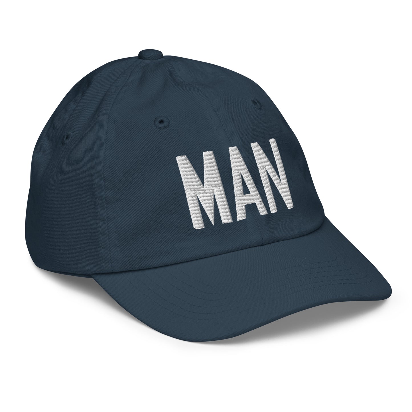 Airport Code Kid's Baseball Cap - White • MAN Manchester • YHM Designs - Image 15