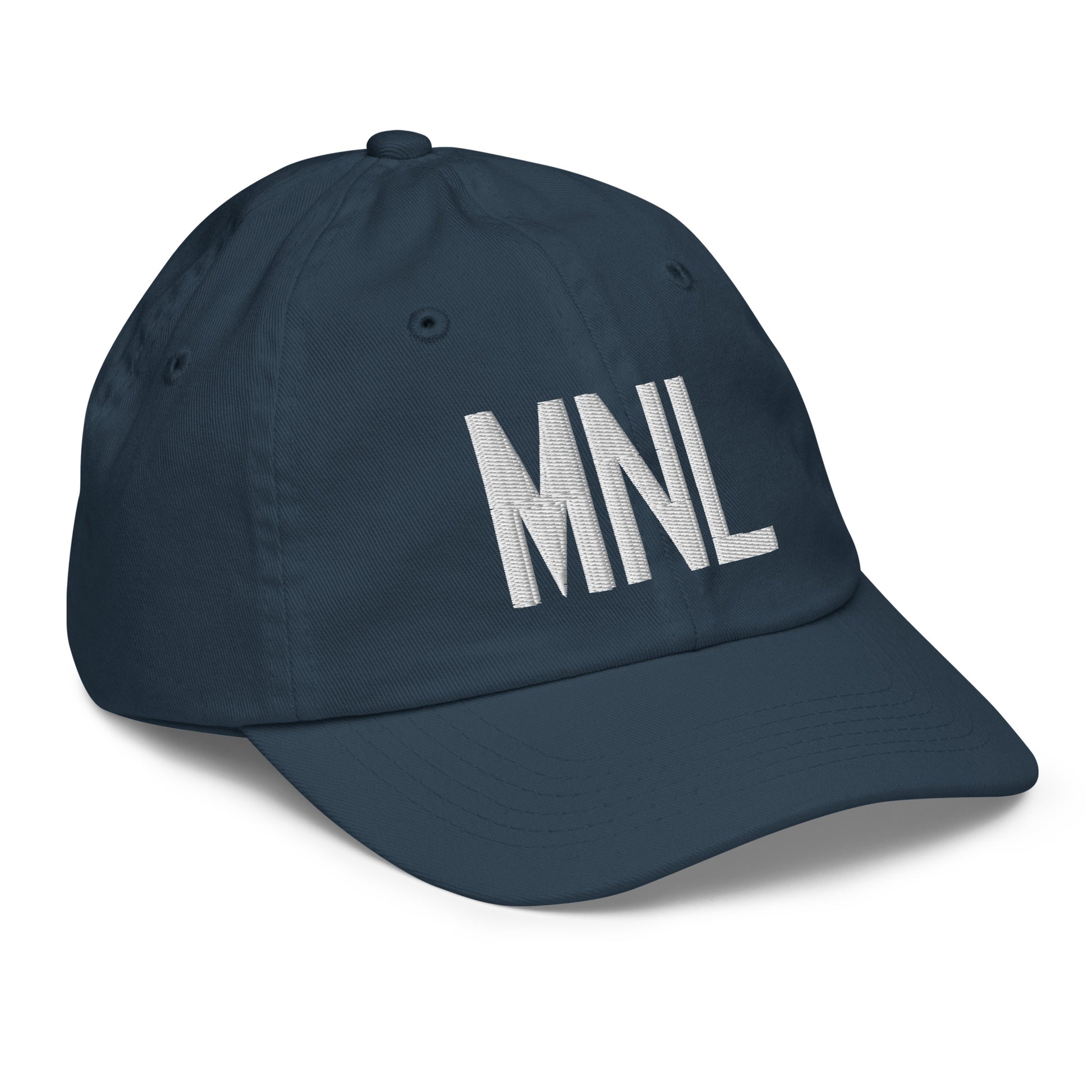 Airport Code Kid's Baseball Cap - White • MNL Manila • YHM Designs - Image 15