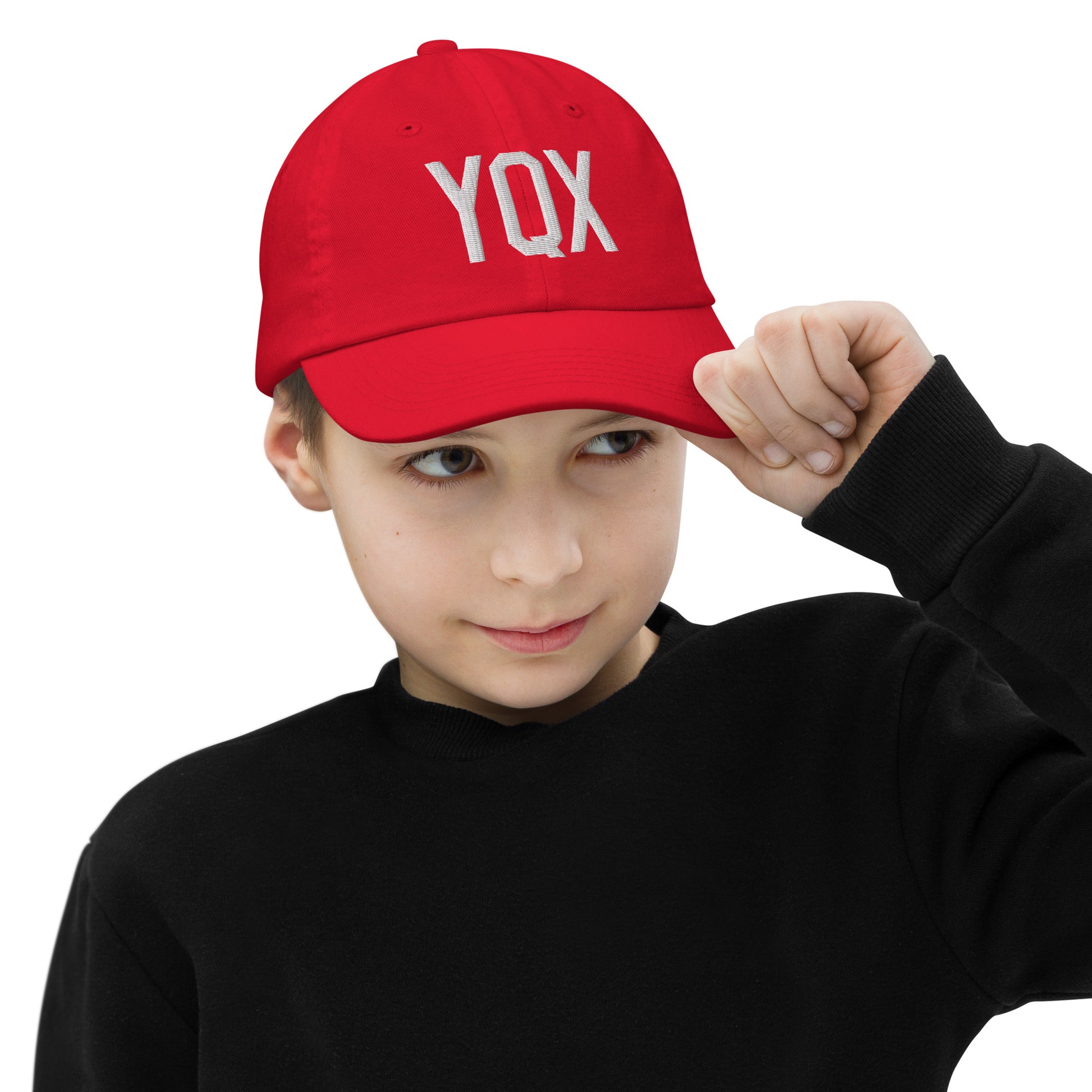 Airport Code Kid's Baseball Cap - White • YQX Gander • YHM Designs - Image 04
