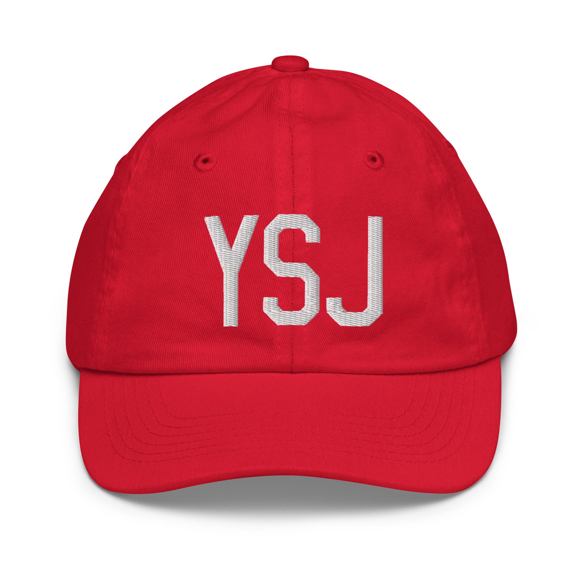 Airport Code Kid's Baseball Cap - White • YSJ Saint John • YHM Designs - Image 17