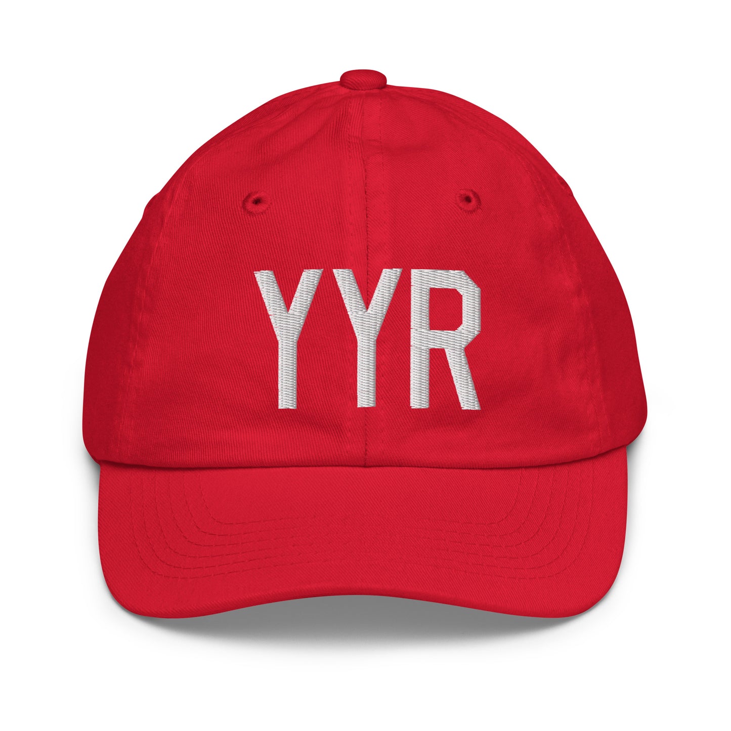 Airport Code Kid's Baseball Cap - White • YYR Goose Bay • YHM Designs - Image 17
