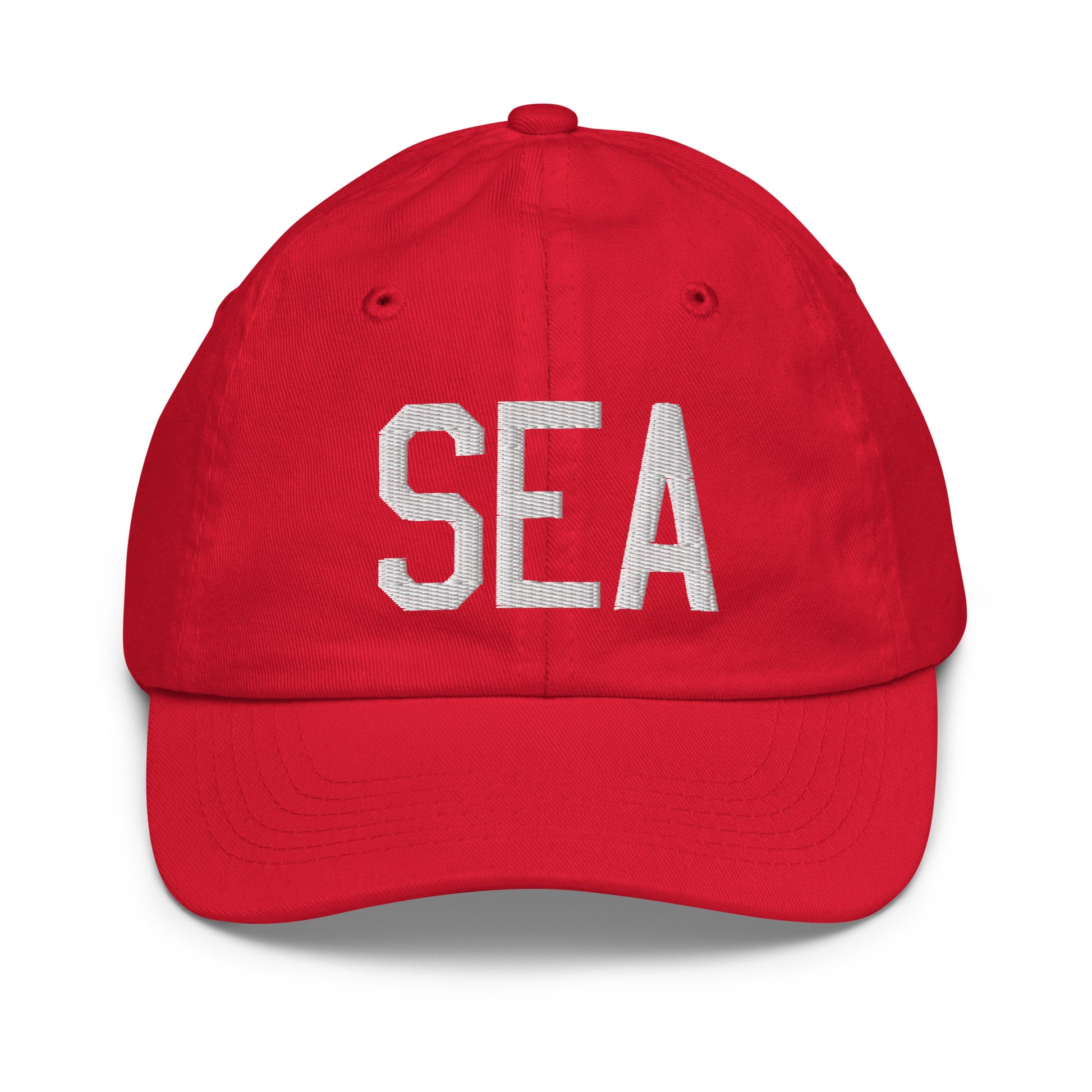 Airport Code Kid's Baseball Cap - White • SEA Seattle • YHM Designs - Image 17