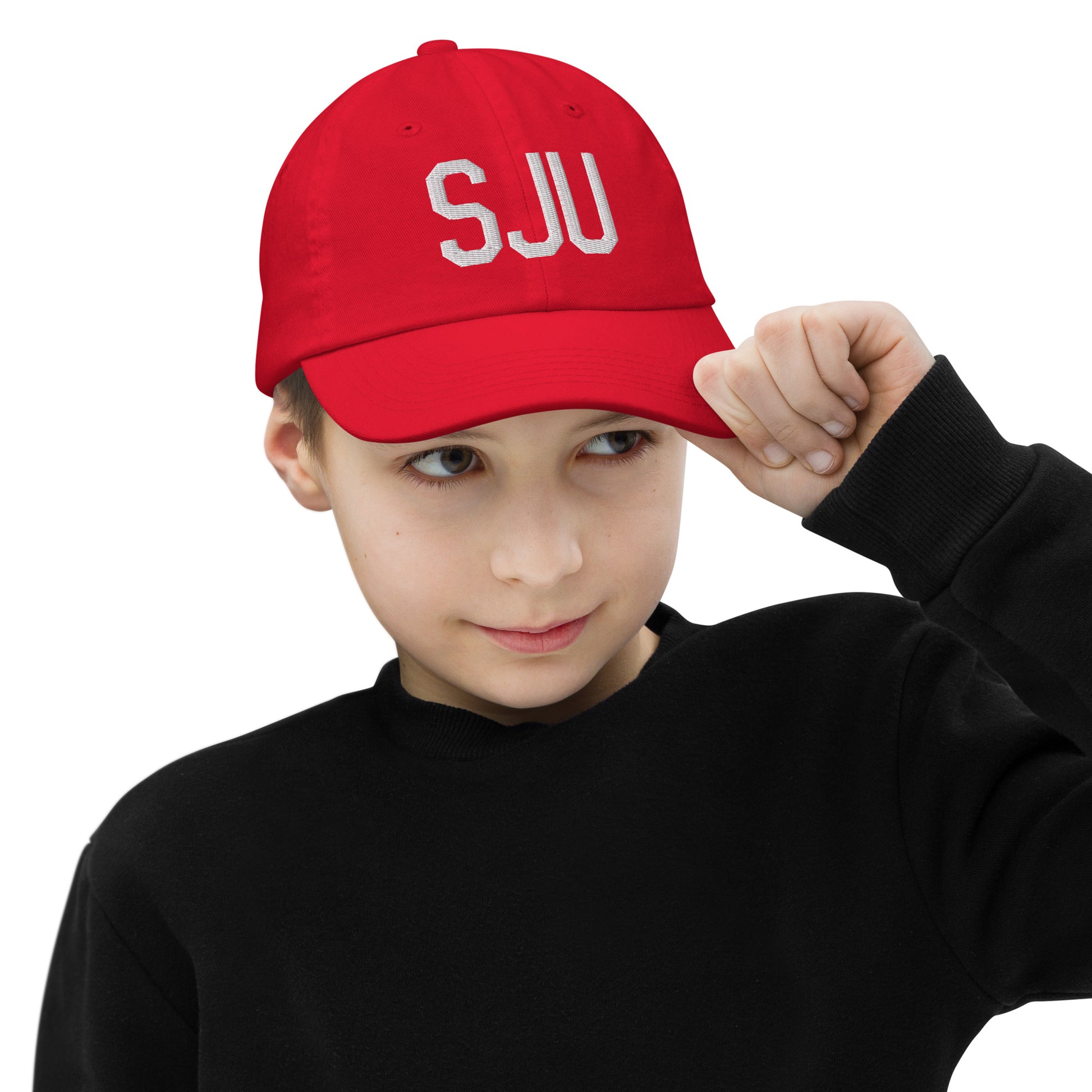 Airport Code Kid's Baseball Cap - White • SJU San Juan • YHM Designs - Image 04