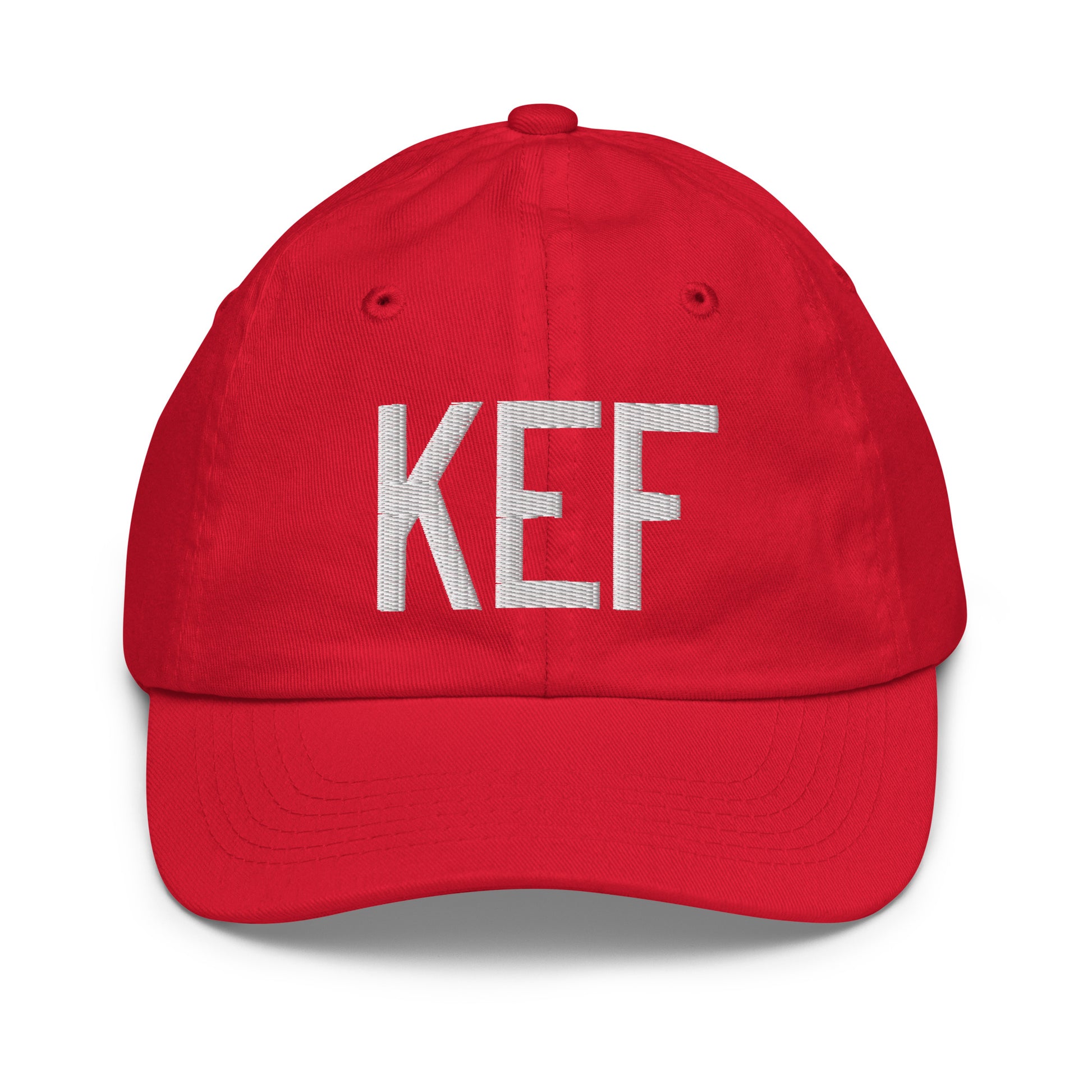 Airport Code Kid's Baseball Cap - White • KEF Reykjavik • YHM Designs - Image 17