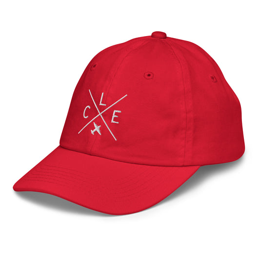 Crossed-X Kid's Baseball Cap - White • CLE Cleveland • YHM Designs - Image 01