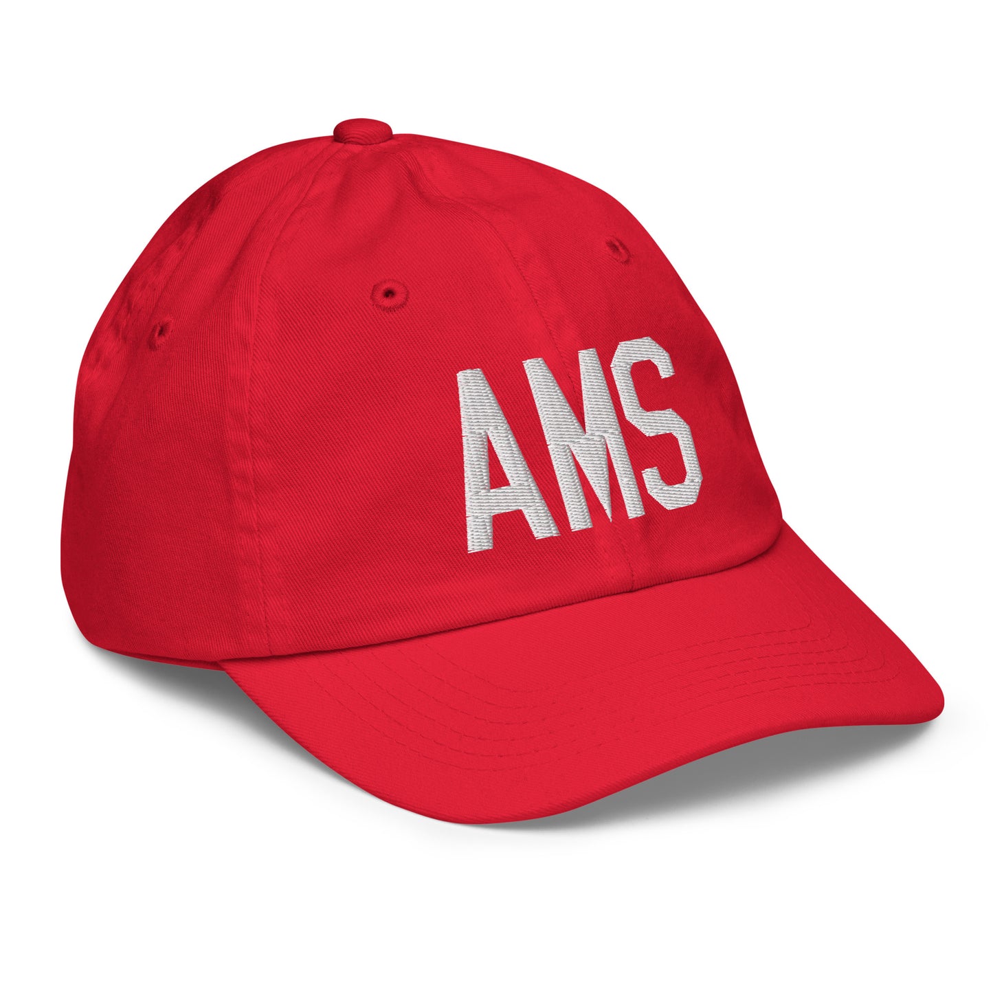 Airport Code Kid's Baseball Cap - White • AMS Amsterdam • YHM Designs - Image 18