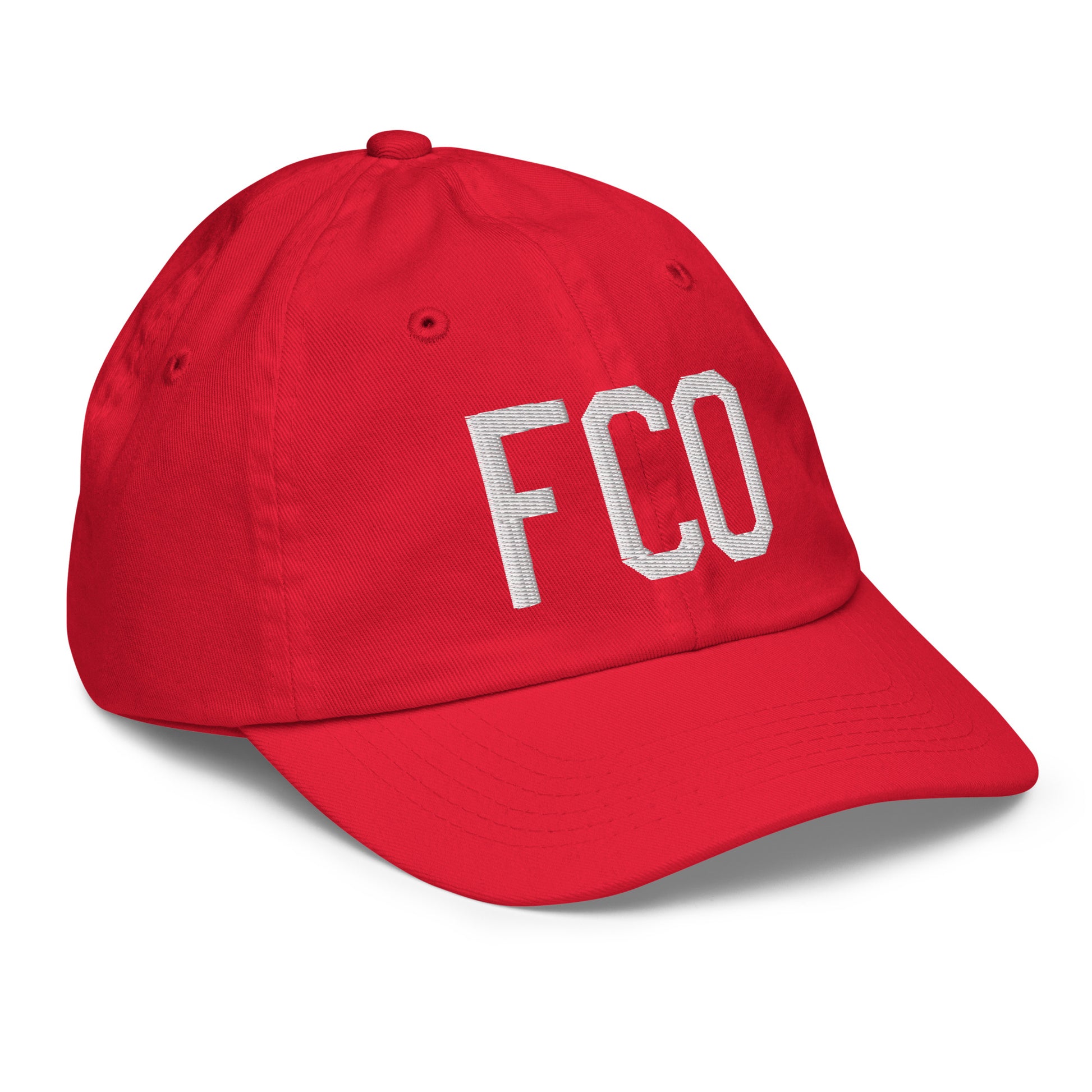 Airport Code Kid's Baseball Cap - White • FCO Rome • YHM Designs - Image 18