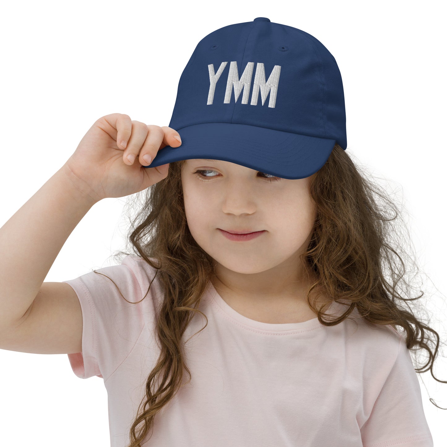 Airport Code Kid's Baseball Cap - White • YMM Fort McMurray • YHM Designs - Image 05