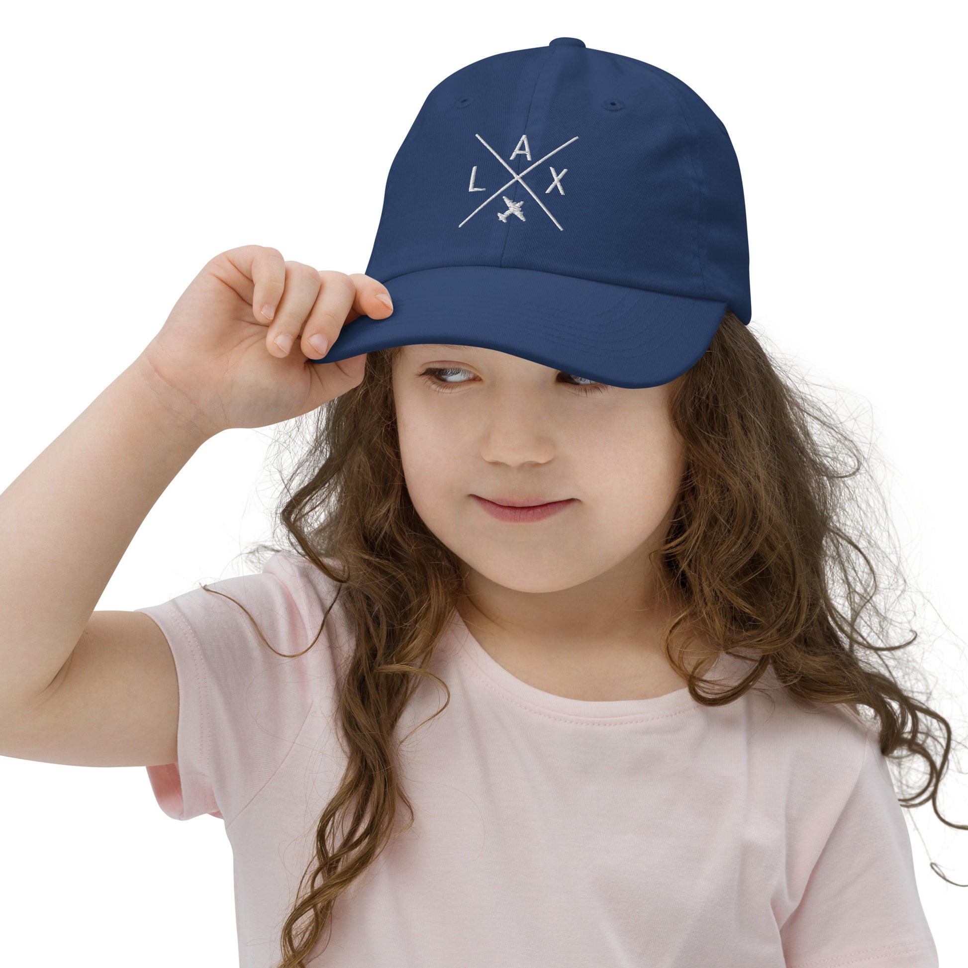 Crossed-X Kid's Baseball Cap - White • LAX Los Angeles • YHM Designs - Image 05