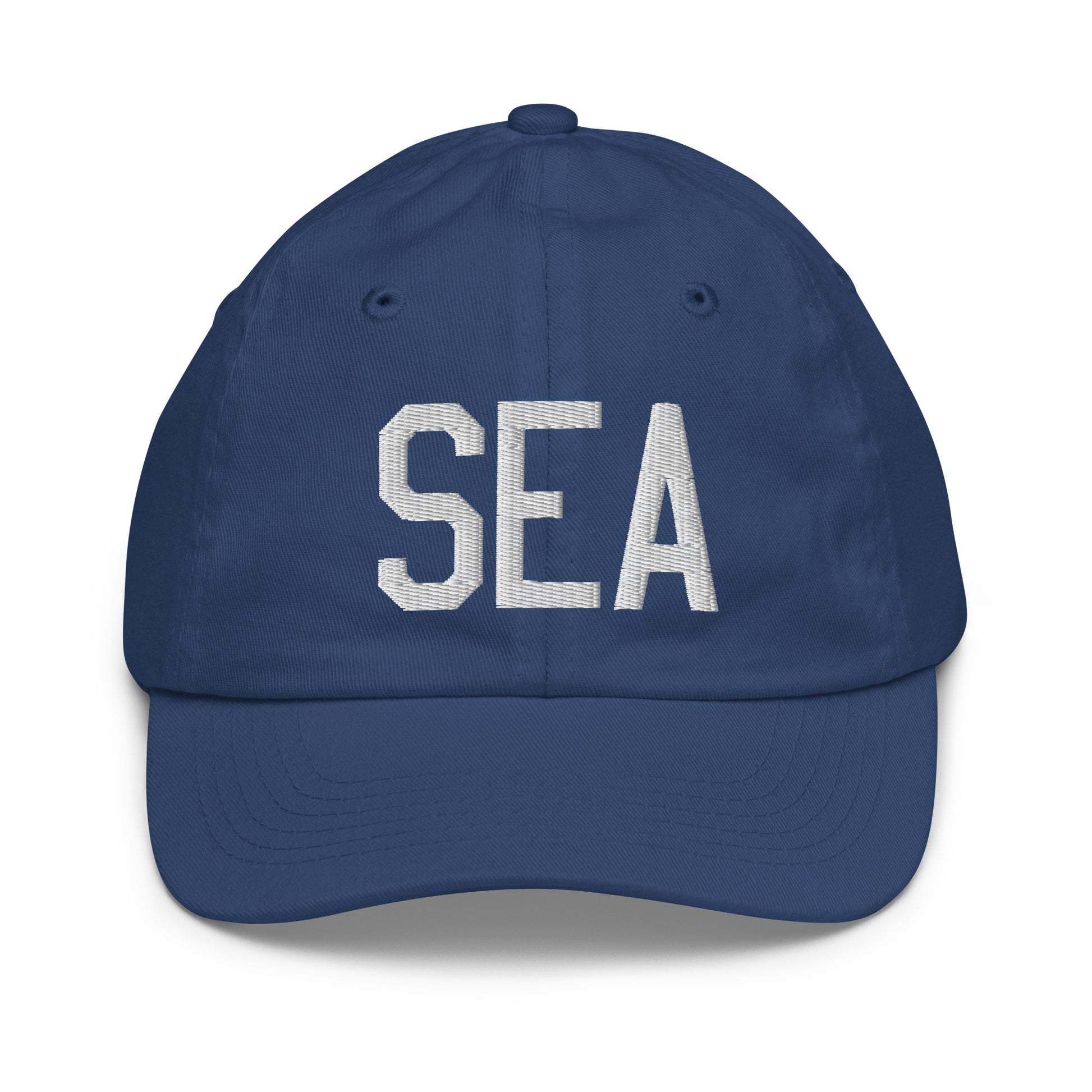 Airport Code Kid's Baseball Cap - White • SEA Seattle • YHM Designs - Image 20