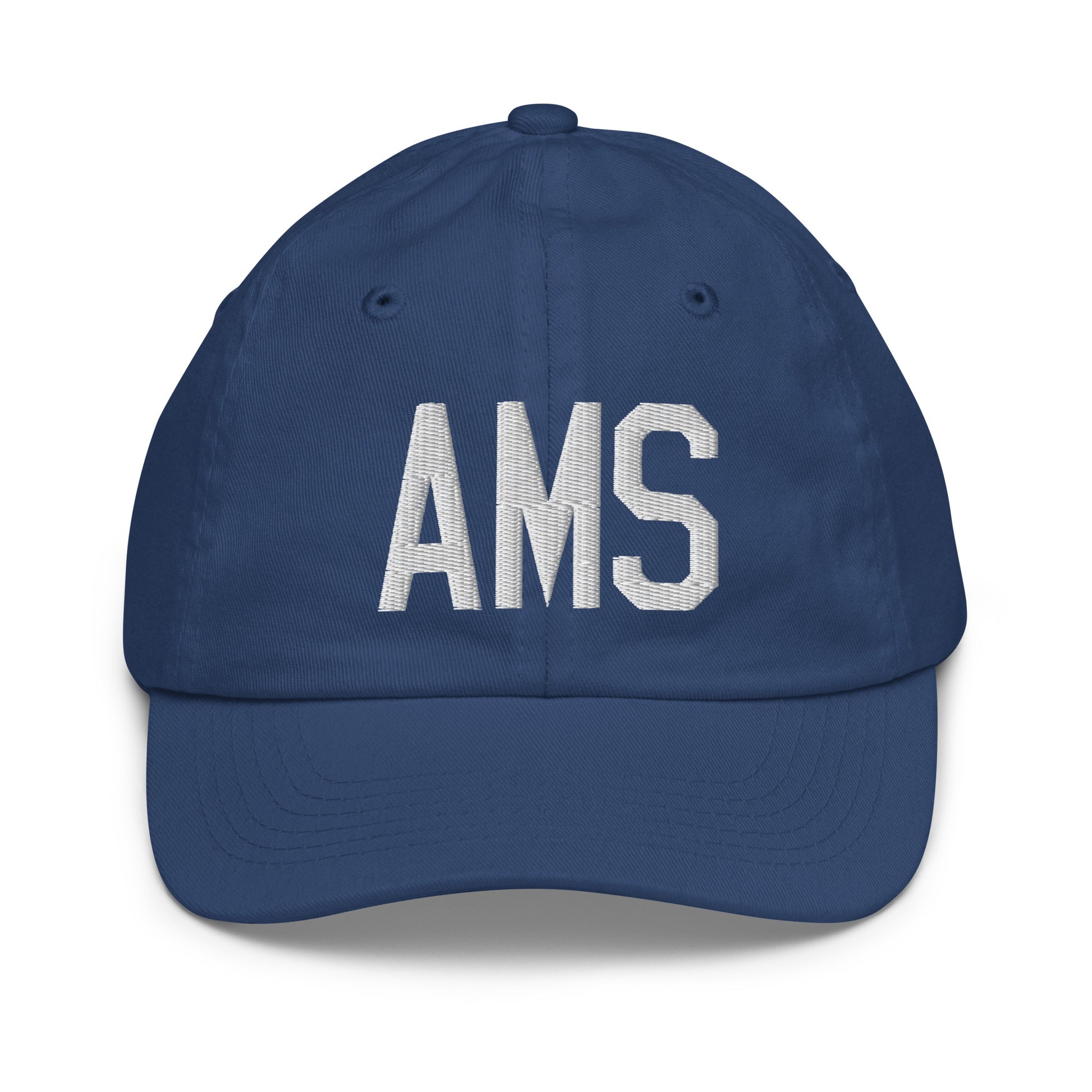 Airport Code Kid's Baseball Cap - White • AMS Amsterdam • YHM Designs - Image 20