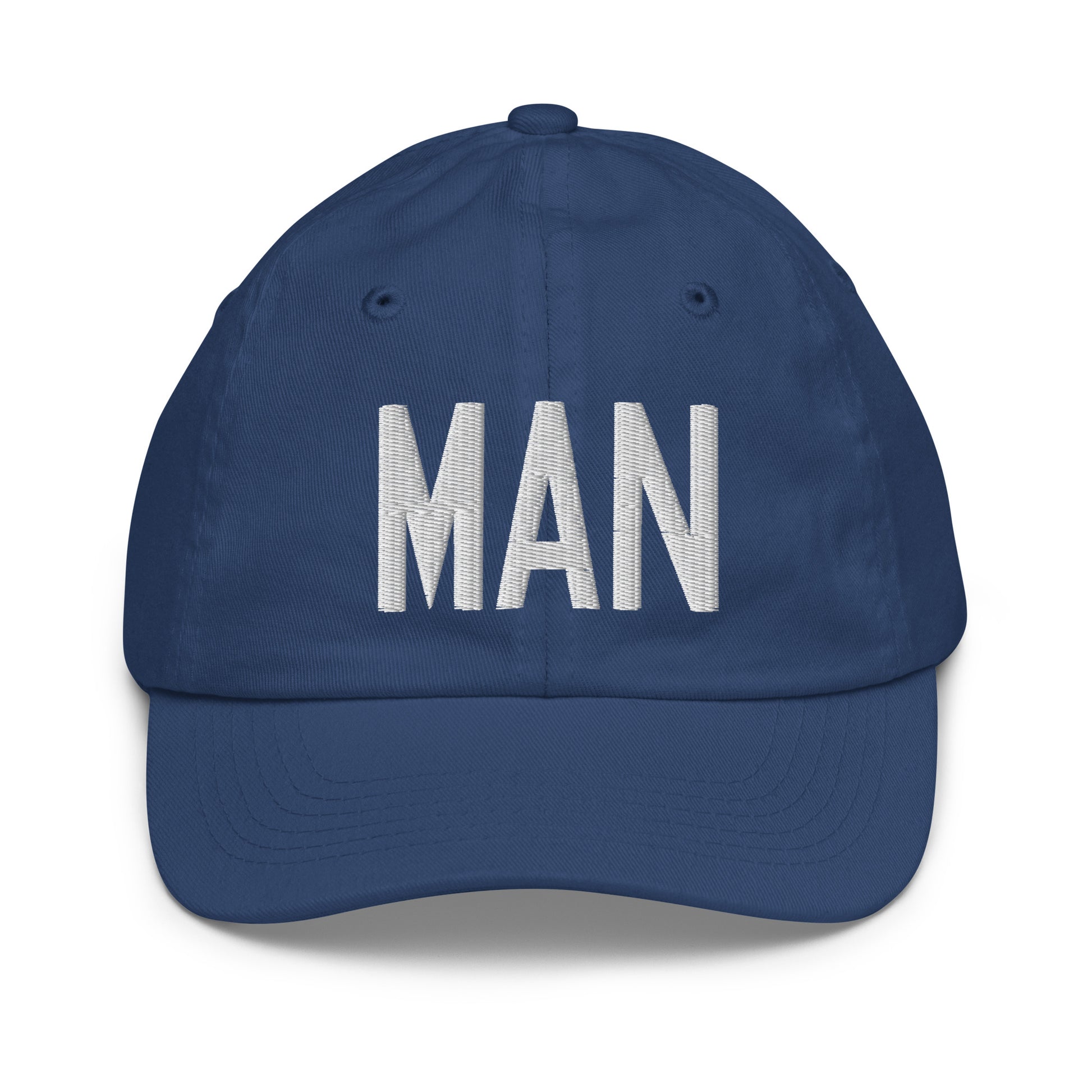 Airport Code Kid's Baseball Cap - White • MAN Manchester • YHM Designs - Image 20