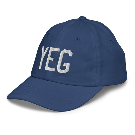 Airport Code Kid's Baseball Cap - White • YEG Edmonton • YHM Designs - Image 01