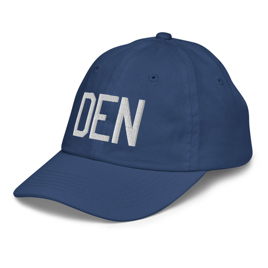 Airport Code Kid's Baseball Cap - White • DEN Denver • YHM Designs - Image 01