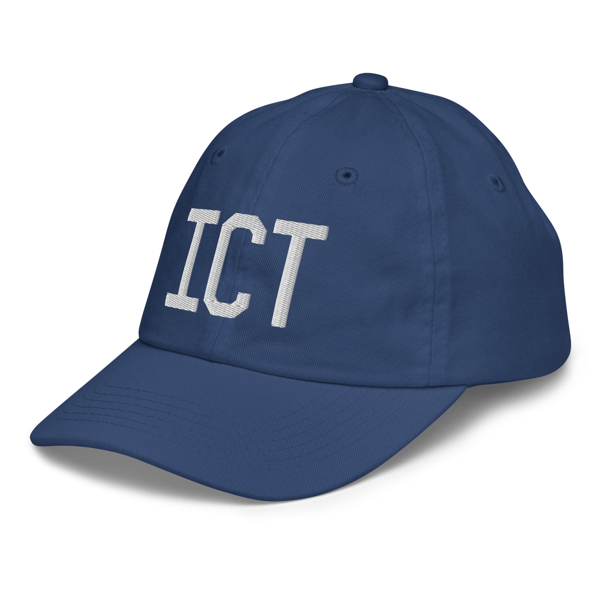 Airport Code Kid's Baseball Cap - White • ICT Wichita • YHM Designs - Image 01