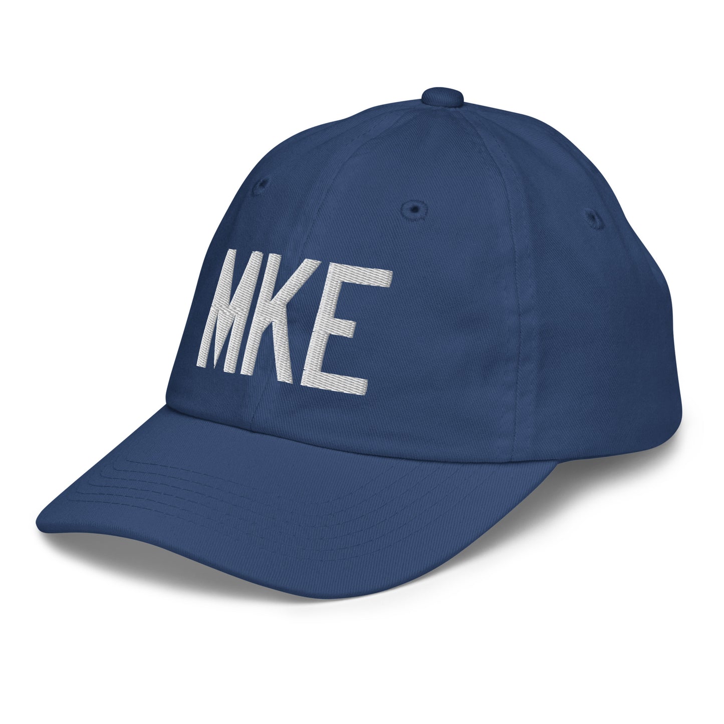 Airport Code Kid's Baseball Cap - White • MKE Milwaukee • YHM Designs - Image 01