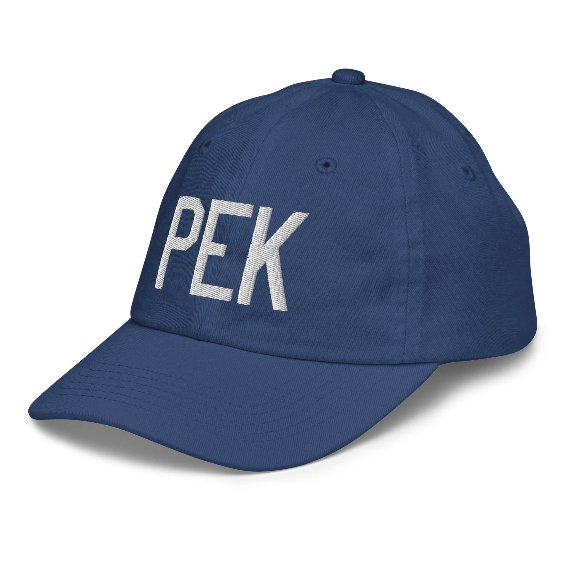 Airport Code Kid's Baseball Cap - White • PEK Beijing • YHM Designs - Image 01