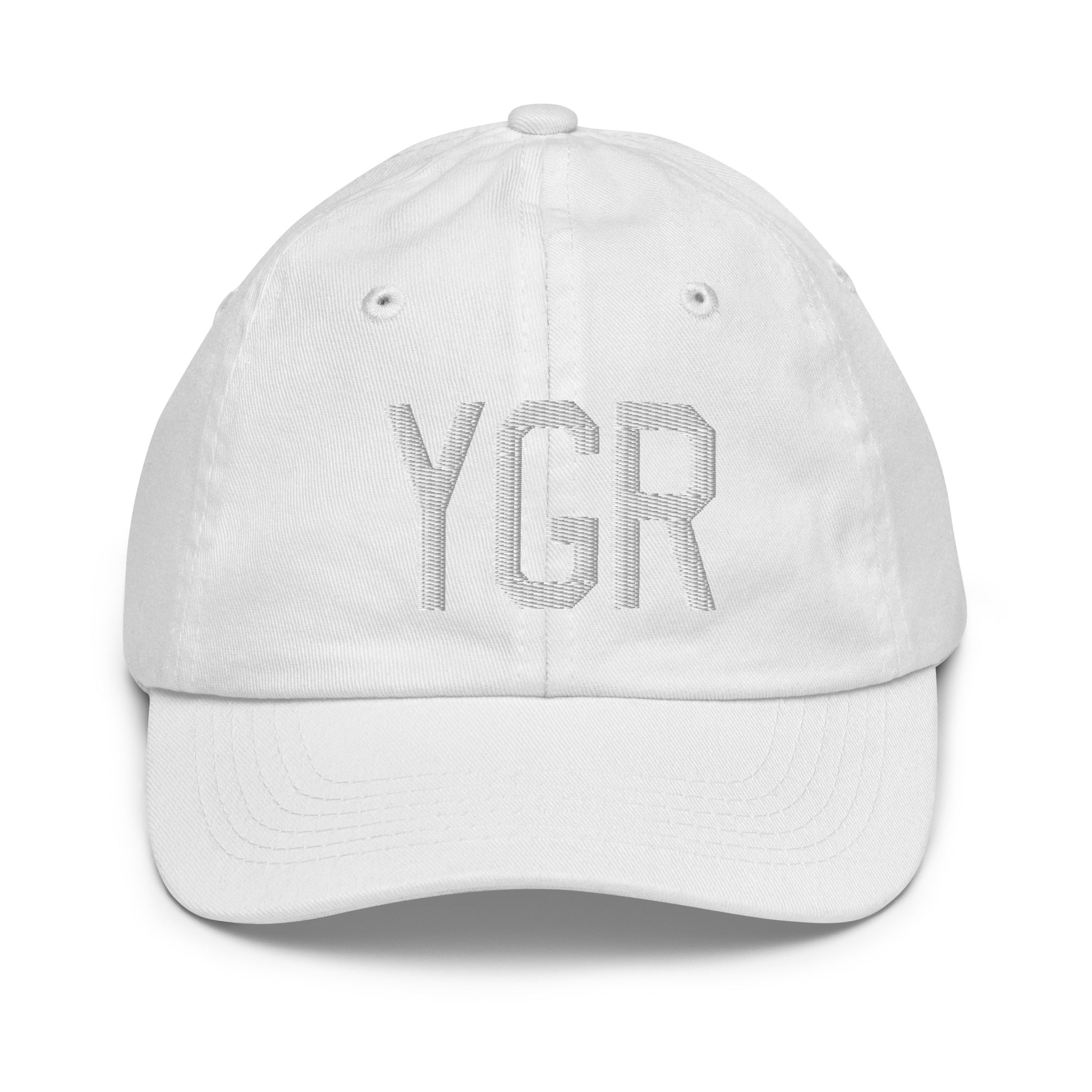 Airport Code Kid's Baseball Cap - White • YGR Îles-de-la-Madeleine • YHM Designs - Image 34