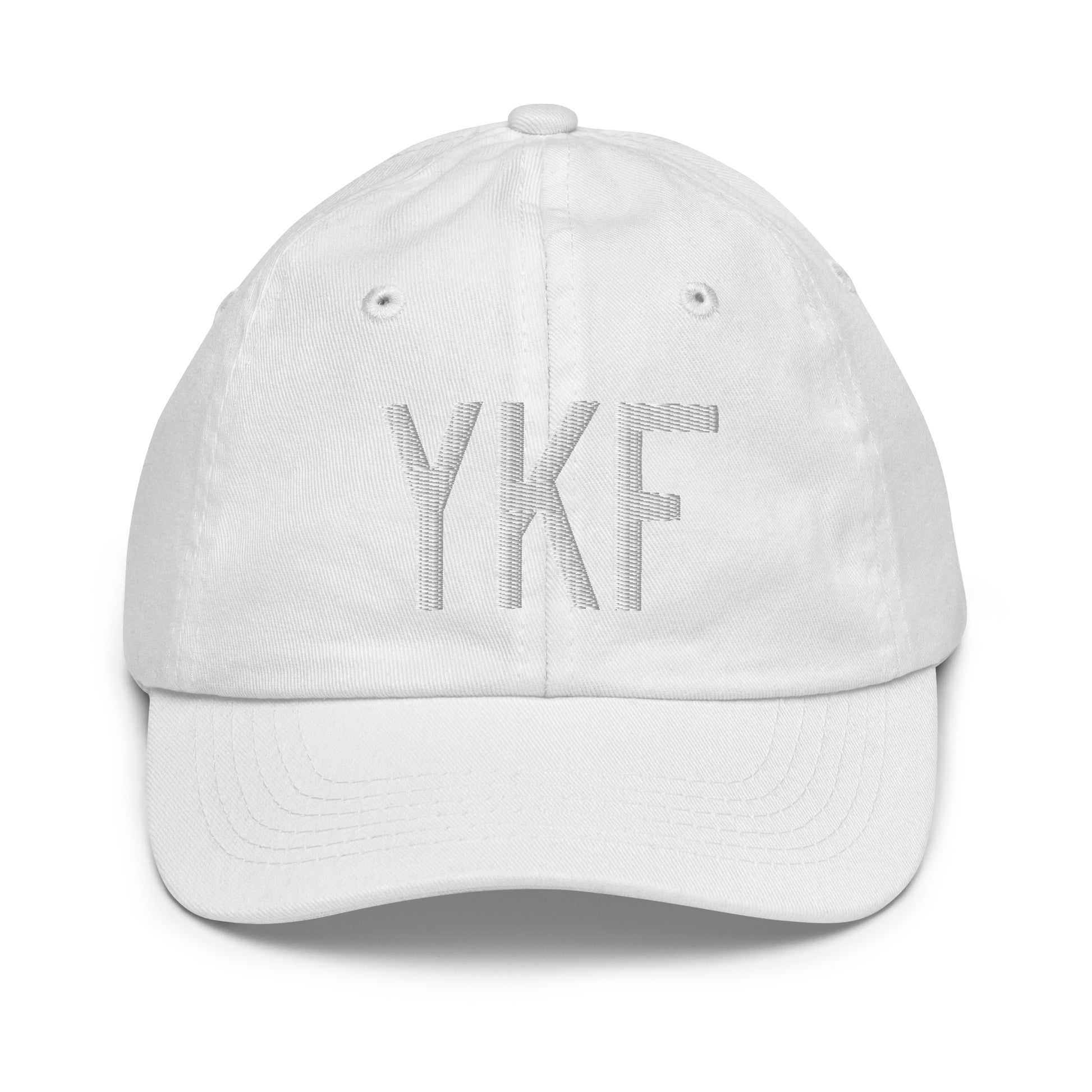 Airport Code Kid's Baseball Cap - White • YKF Waterloo • YHM Designs - Image 34