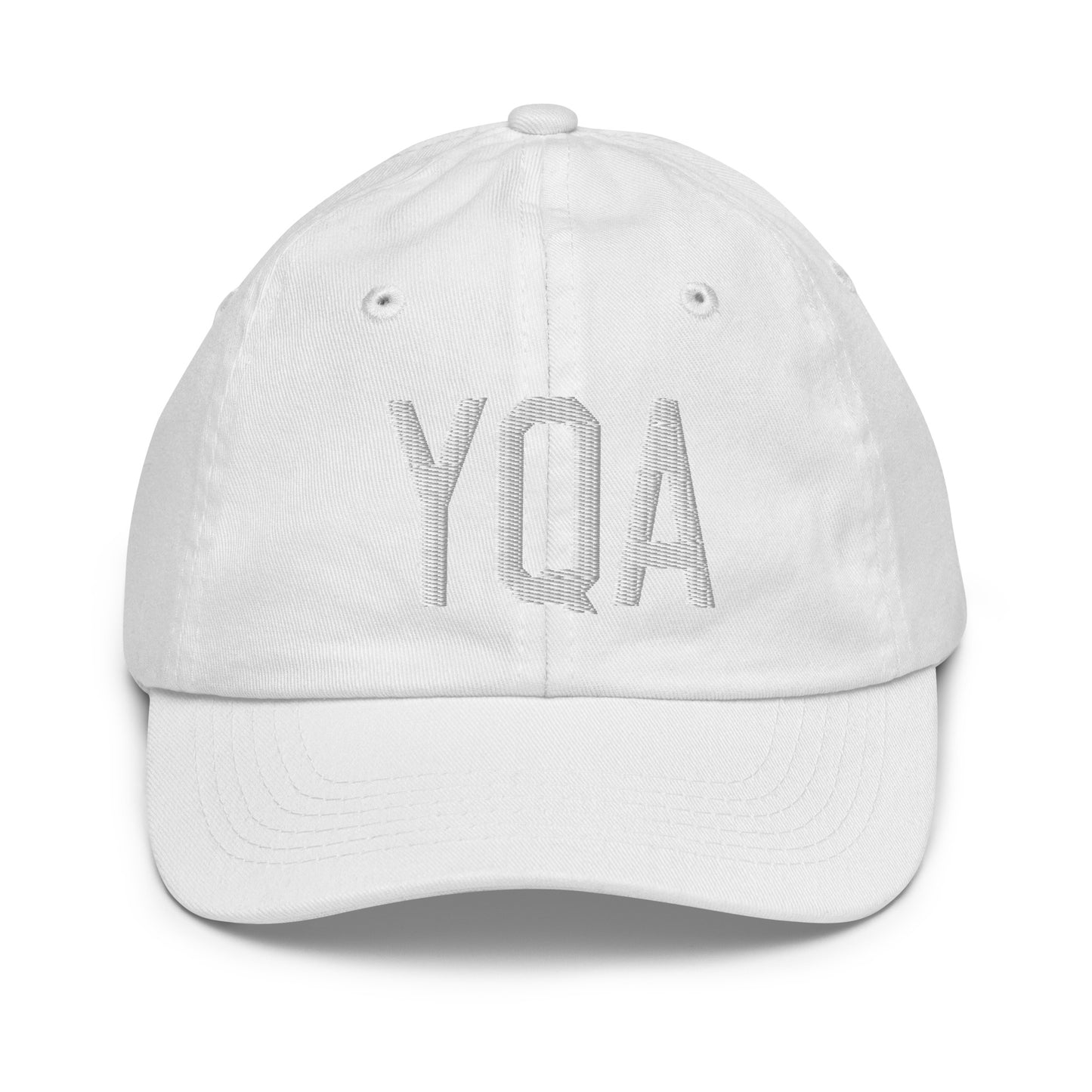 Airport Code Kid's Baseball Cap - White • YQA Muskoka • YHM Designs - Image 34