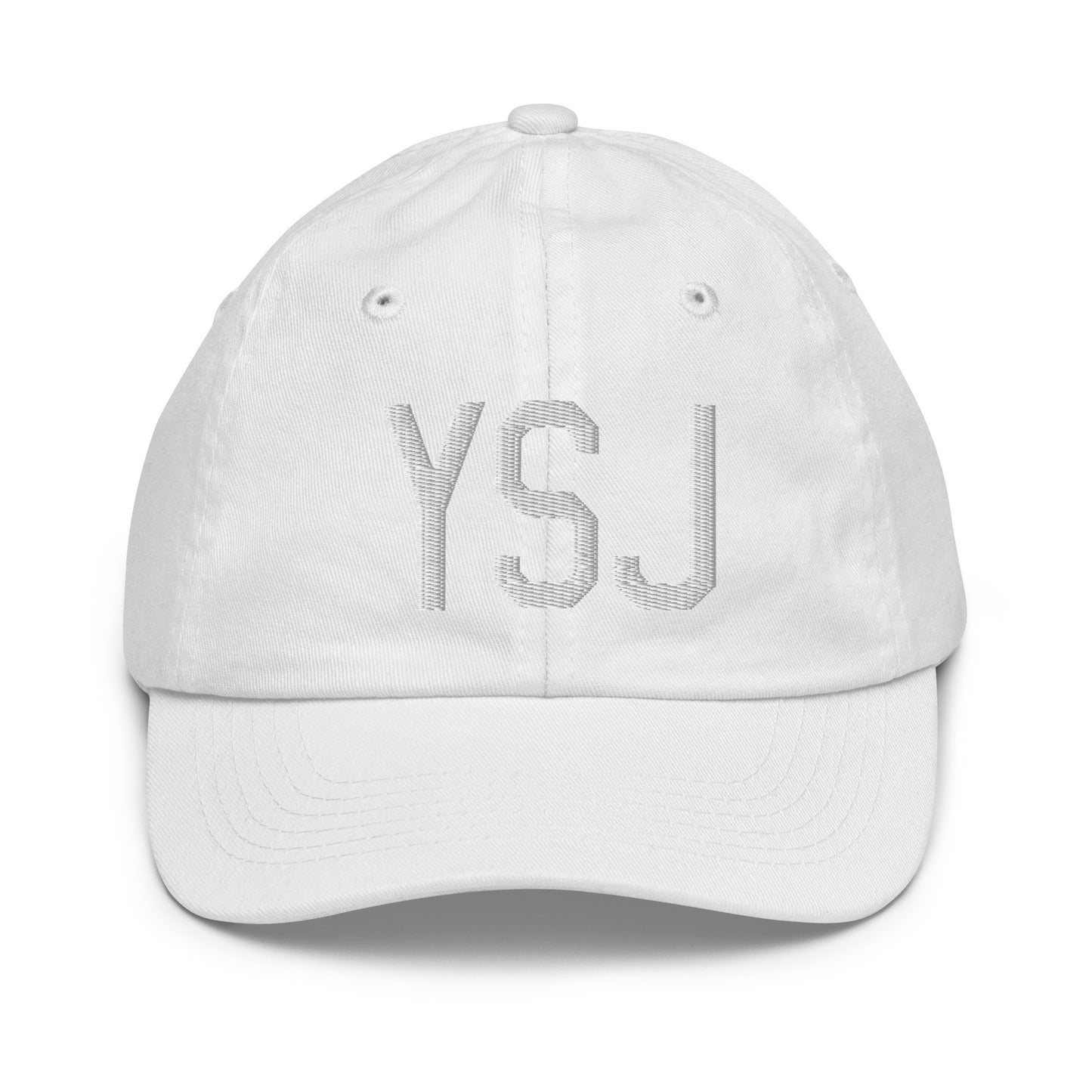 Airport Code Kid's Baseball Cap - White • YSJ Saint John • YHM Designs - Image 34