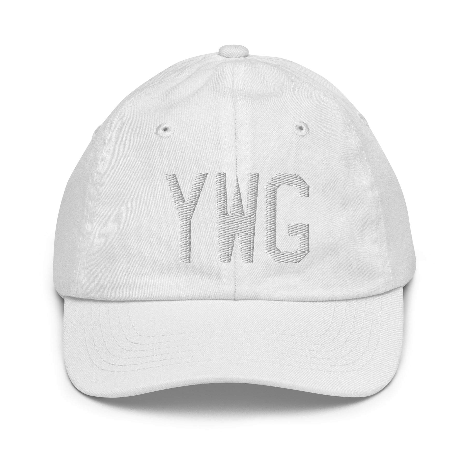 Airport Code Kid's Baseball Cap - White • YWG Winnipeg • YHM Designs - Image 34