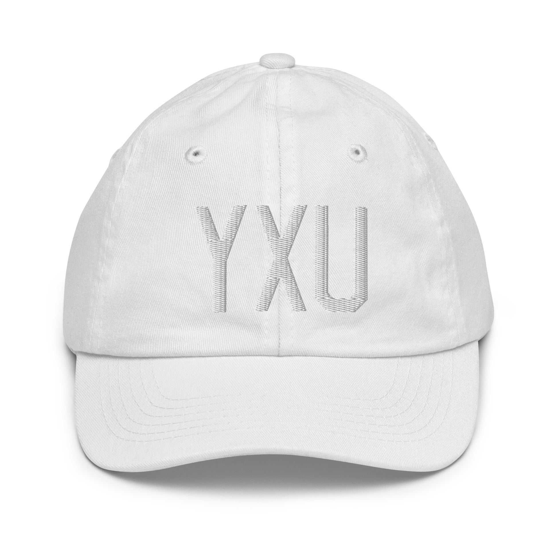 Airport Code Kid's Baseball Cap - White • YXU London • YHM Designs - Image 34