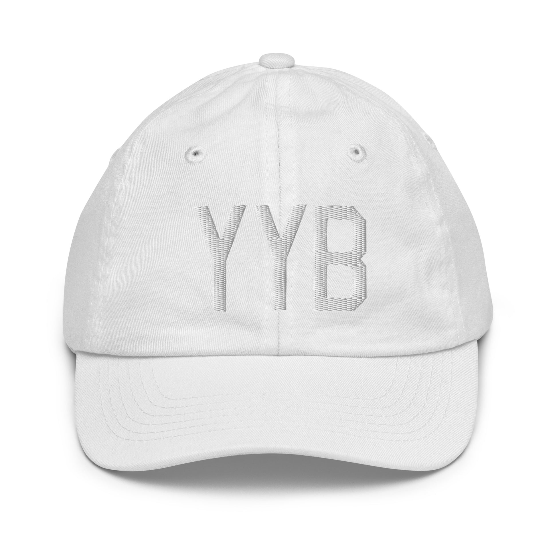 Airport Code Kid's Baseball Cap - White • YYB North Bay • YHM Designs - Image 34