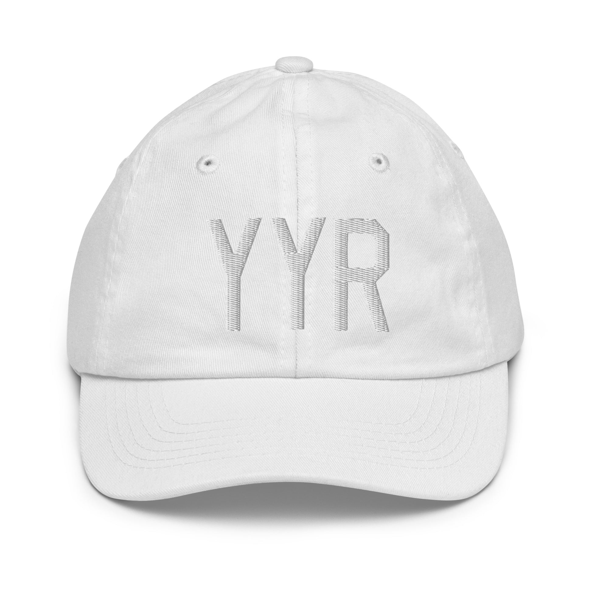 Airport Code Kid's Baseball Cap - White • YYR Goose Bay • YHM Designs - Image 34