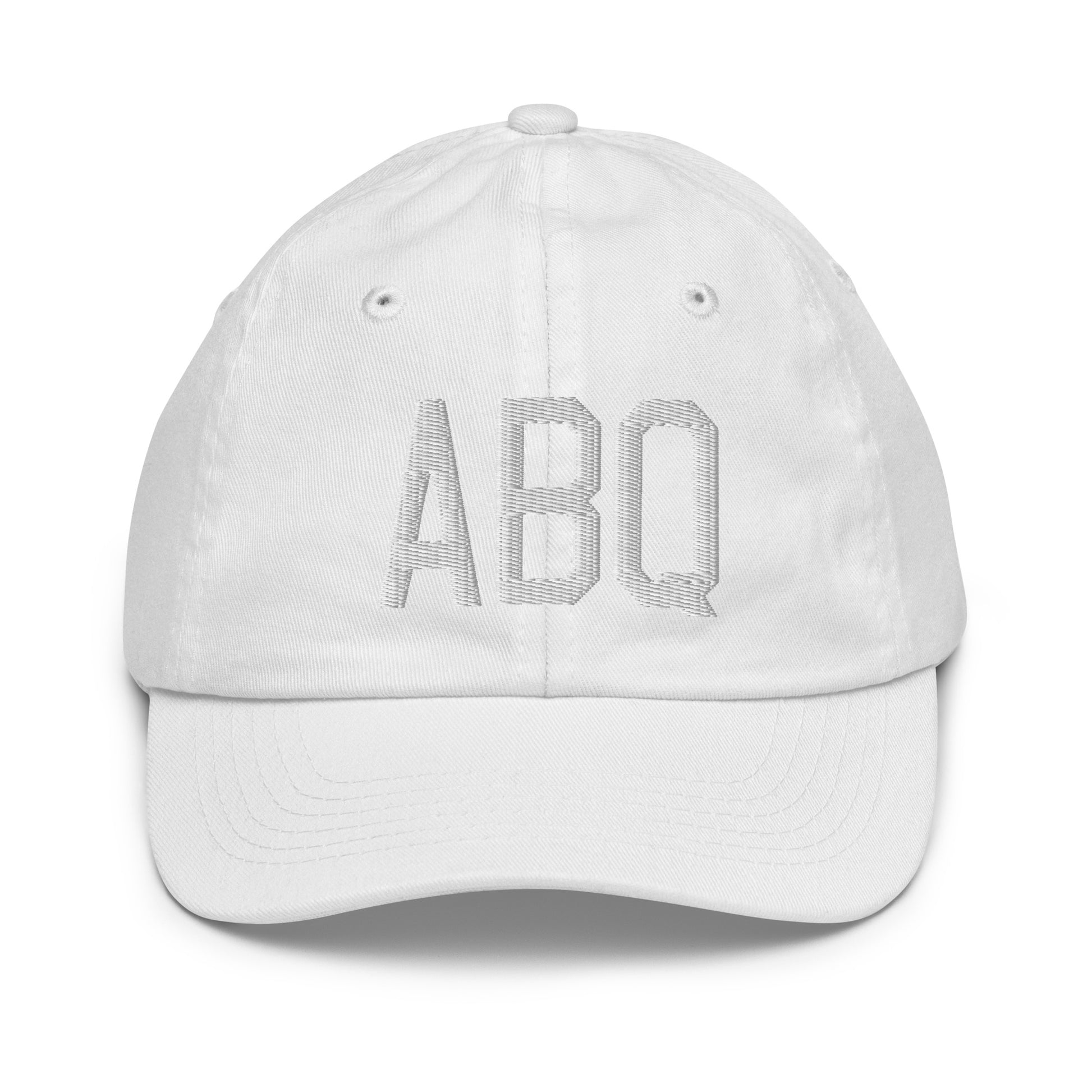 Airport Code Kid's Baseball Cap - White • ABQ Albuquerque • YHM Designs - Image 34