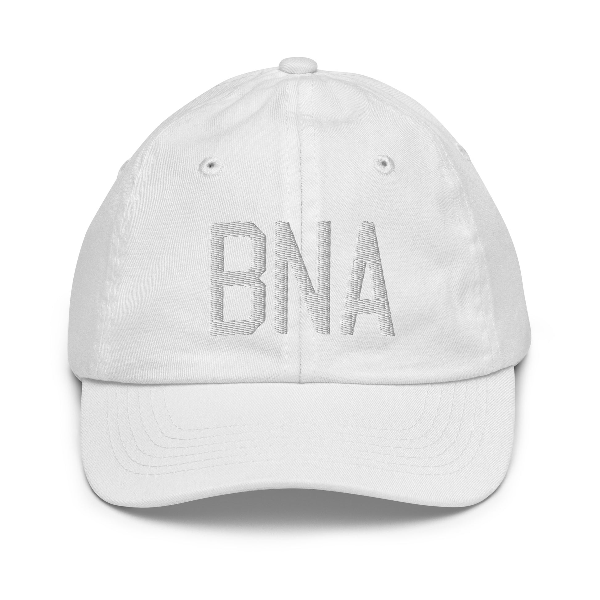 Airport Code Kid's Baseball Cap - White • BNA Nashville • YHM Designs - Image 34