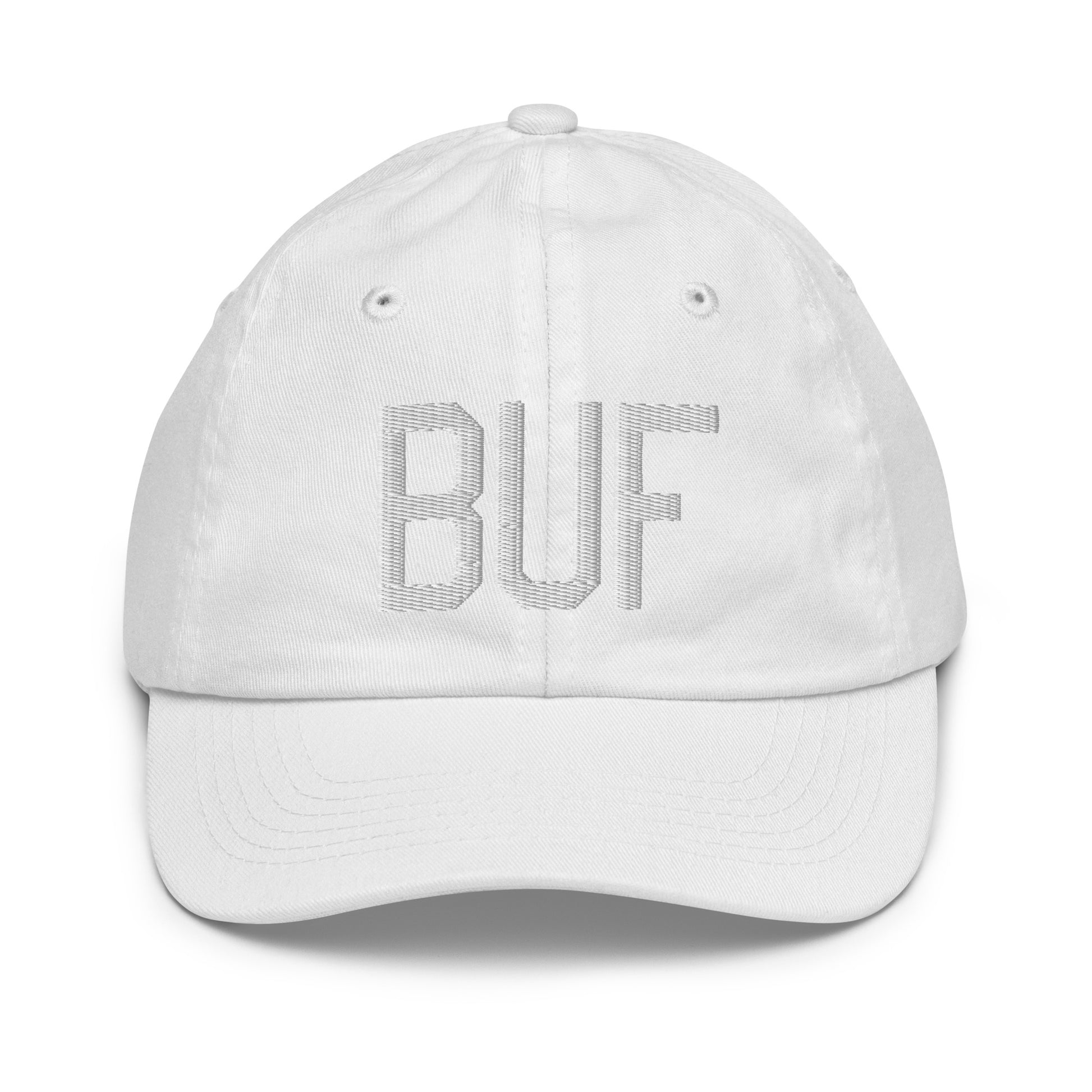 Airport Code Kid's Baseball Cap - White • BUF Buffalo • YHM Designs - Image 34